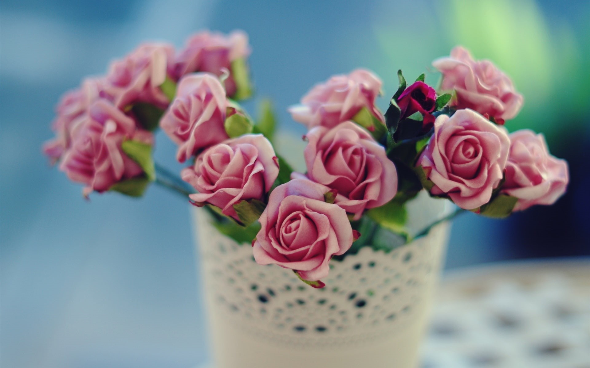 Bokeh, 1080P, Vase, Petals, Pink, Flowers, bucket, Roses, HD Wallpaper