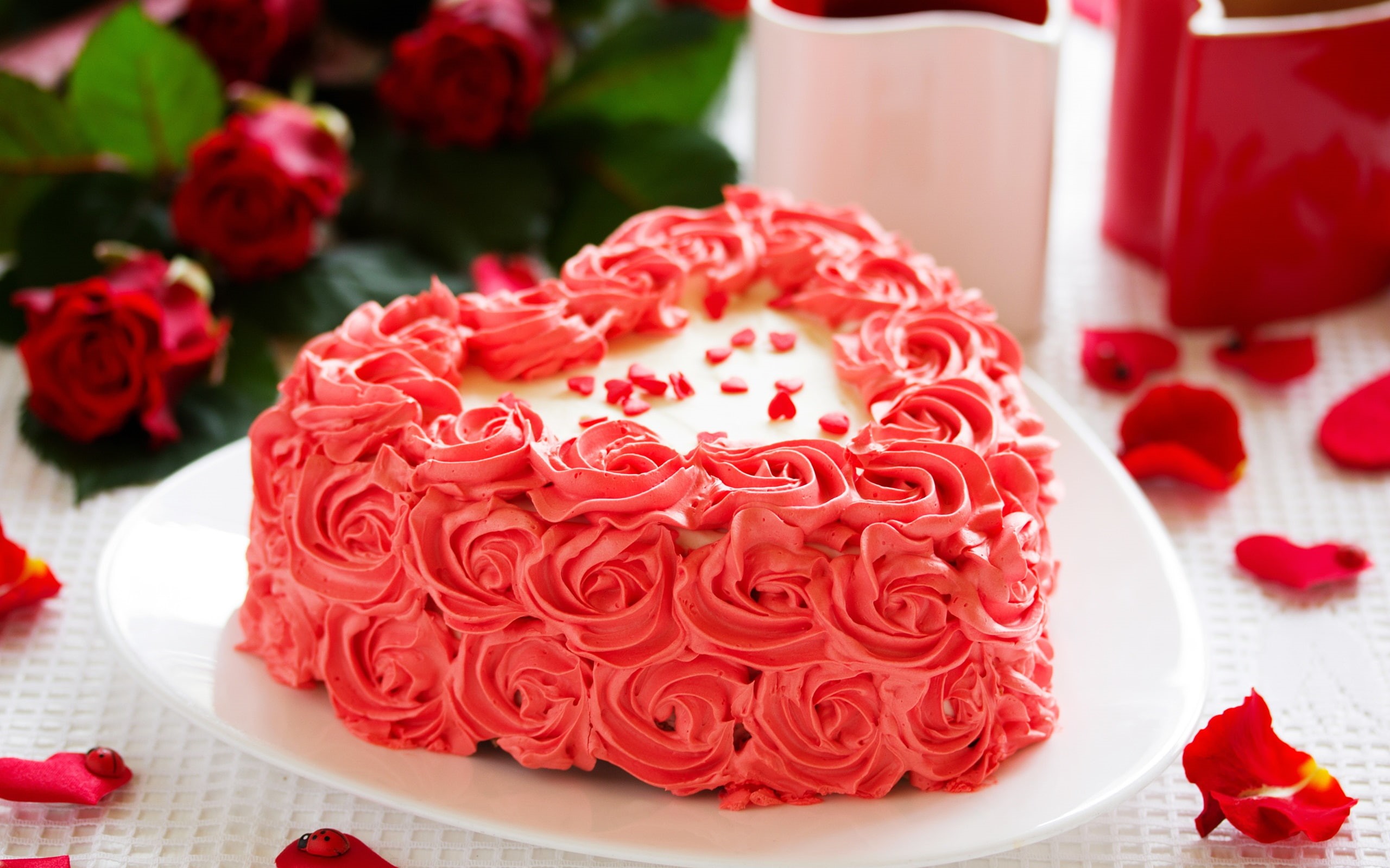 Cake, Flowers, Rose, 2K, Petals, Pink, HD Wallpaper