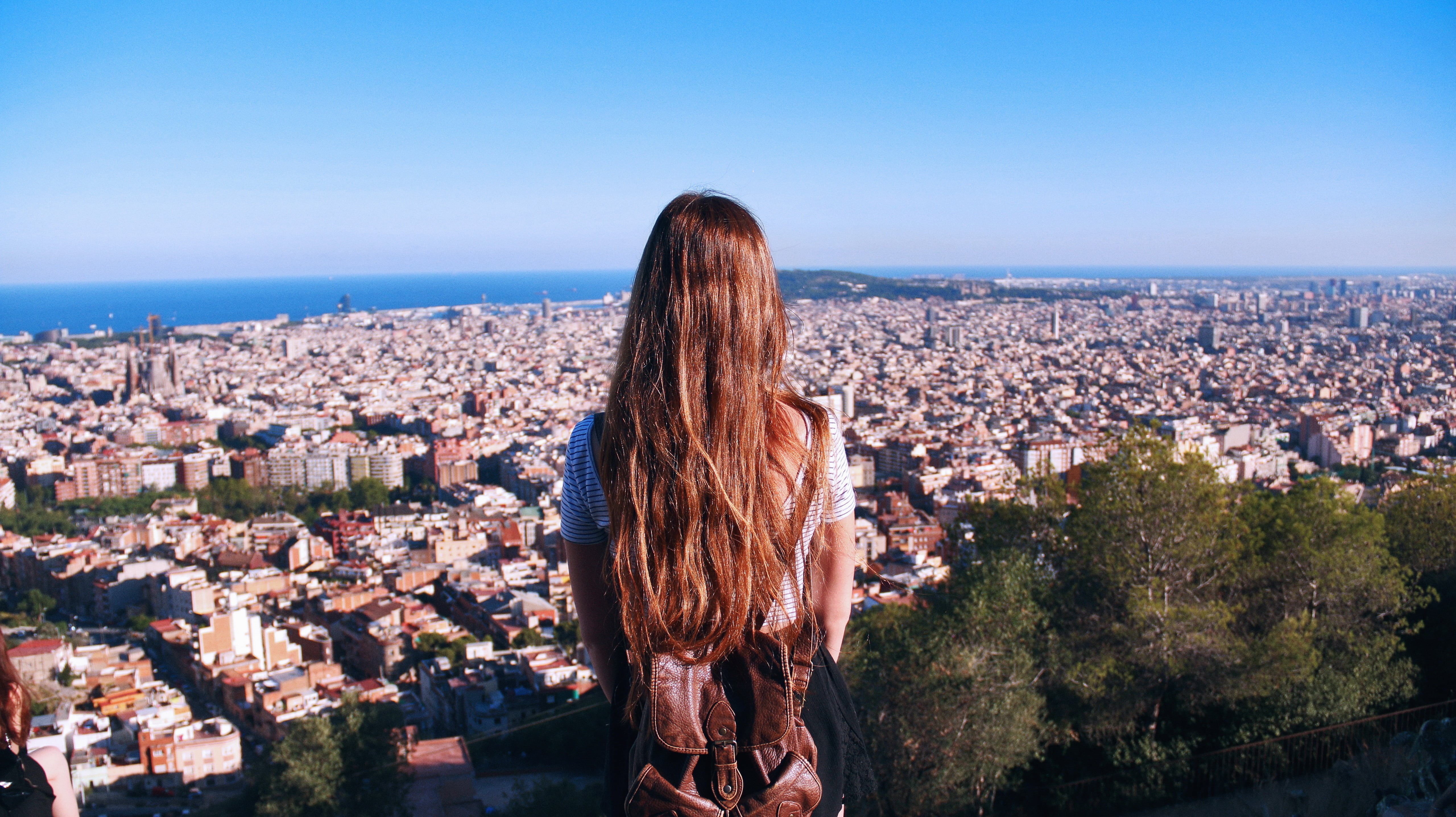 architecture, nature, rear view, hairstyle, women, hair, residential district, building exterior, cityscape, looking, Barcelona, city, one person, woman, HD Wallpaper
