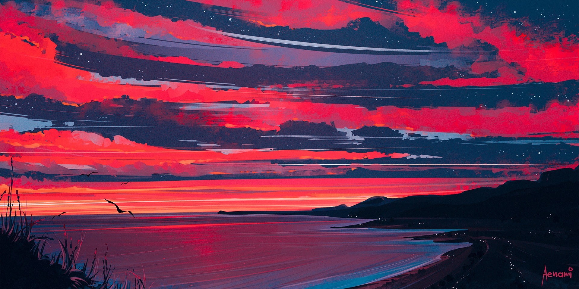 Aenami, artwork, 1080P, dusk, sunset, HD Wallpaper