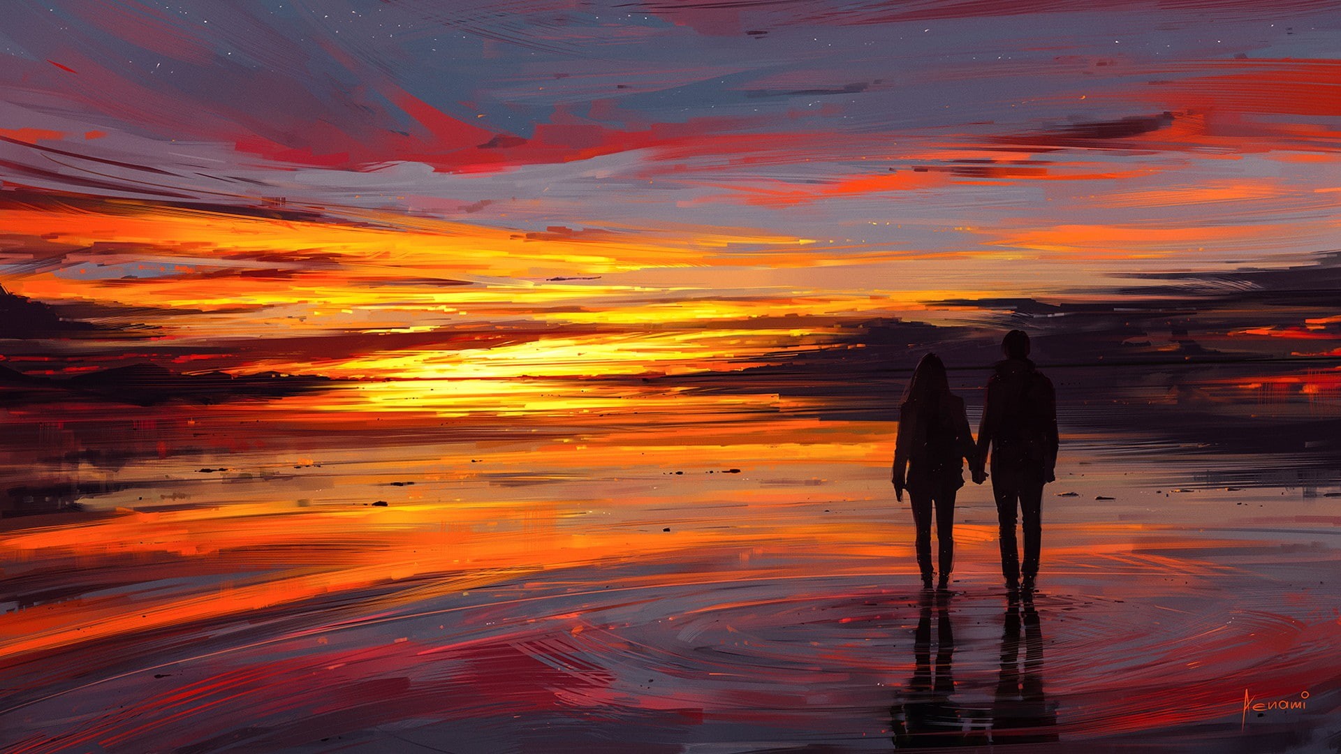 sunset, Aenami, 1080P, artwork, love, illustration, HD Wallpaper