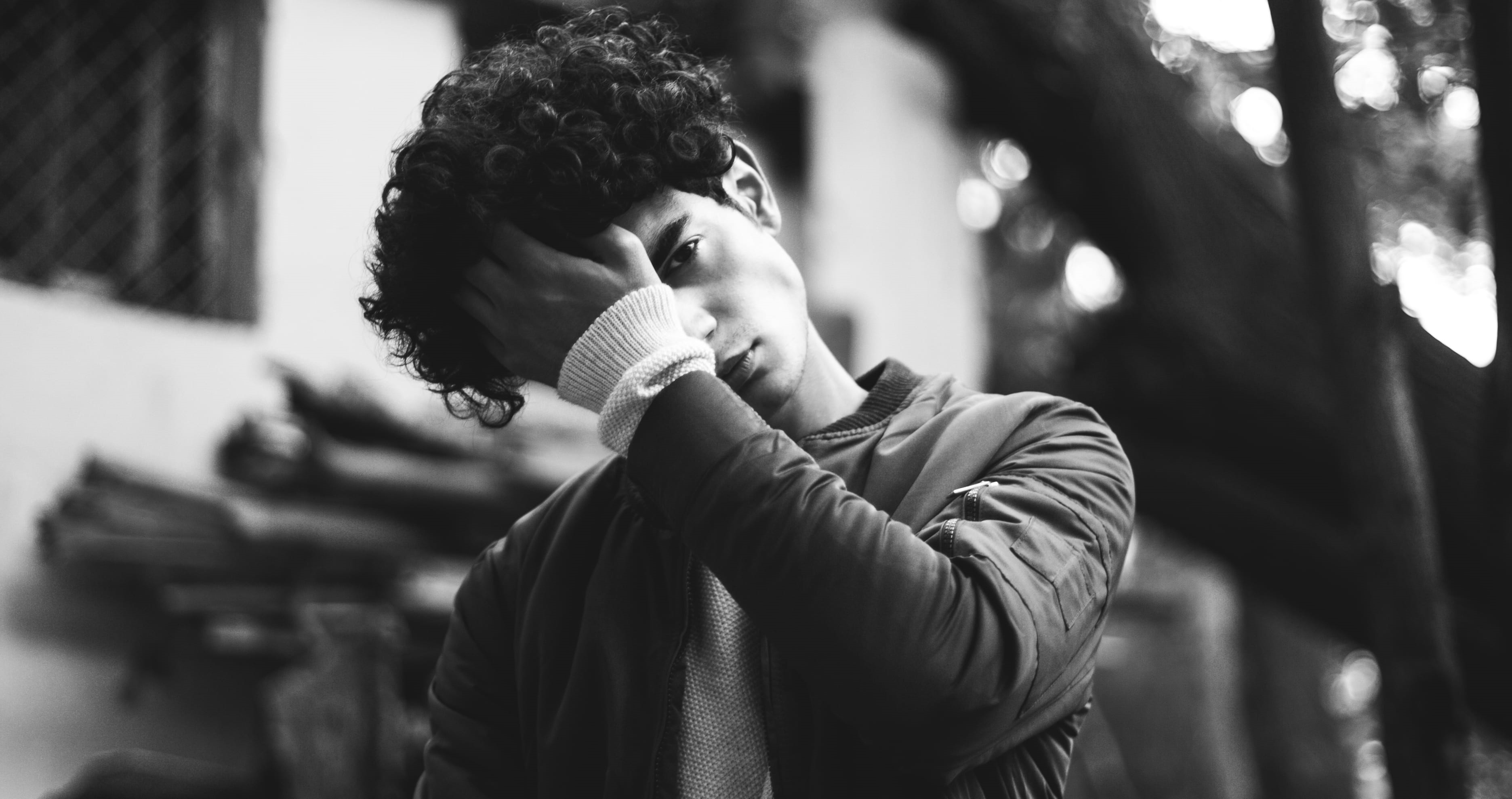 photographer, hairstyle, beautiful, face, forehead, lifestyles, one person, focus on foreground, grayscale, urban, male, front view, architecture, young adult, HD Wallpaper