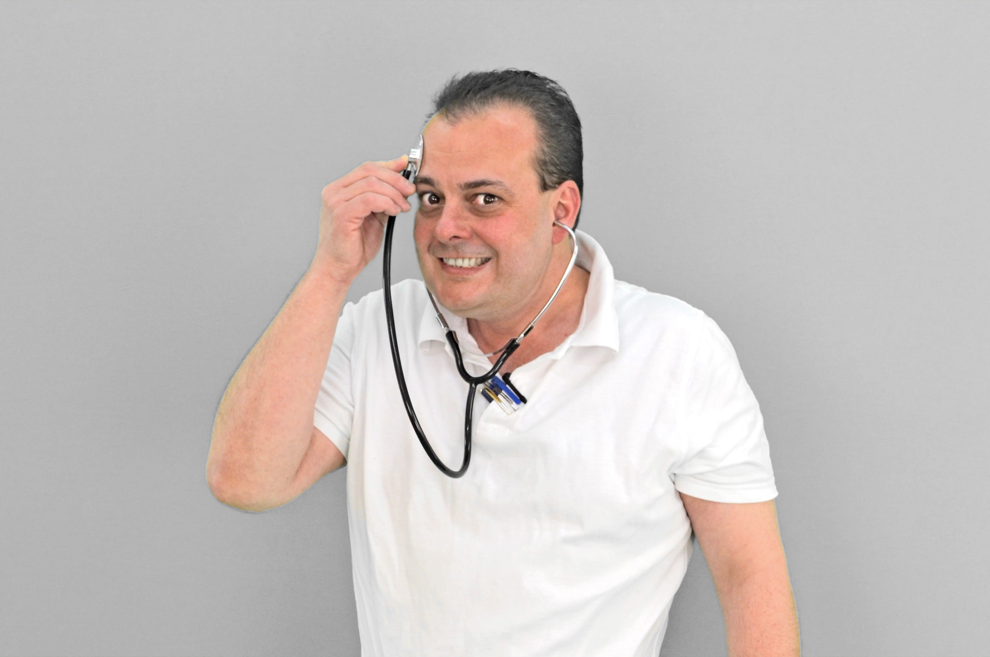 person, forehead, hospital, studio Shot, eeg, expertise, healthcare And Medicine, 2K, ill, lab Coat, human face, polo shirt, medical, humor, listen, medical instrument, HD Wallpaper