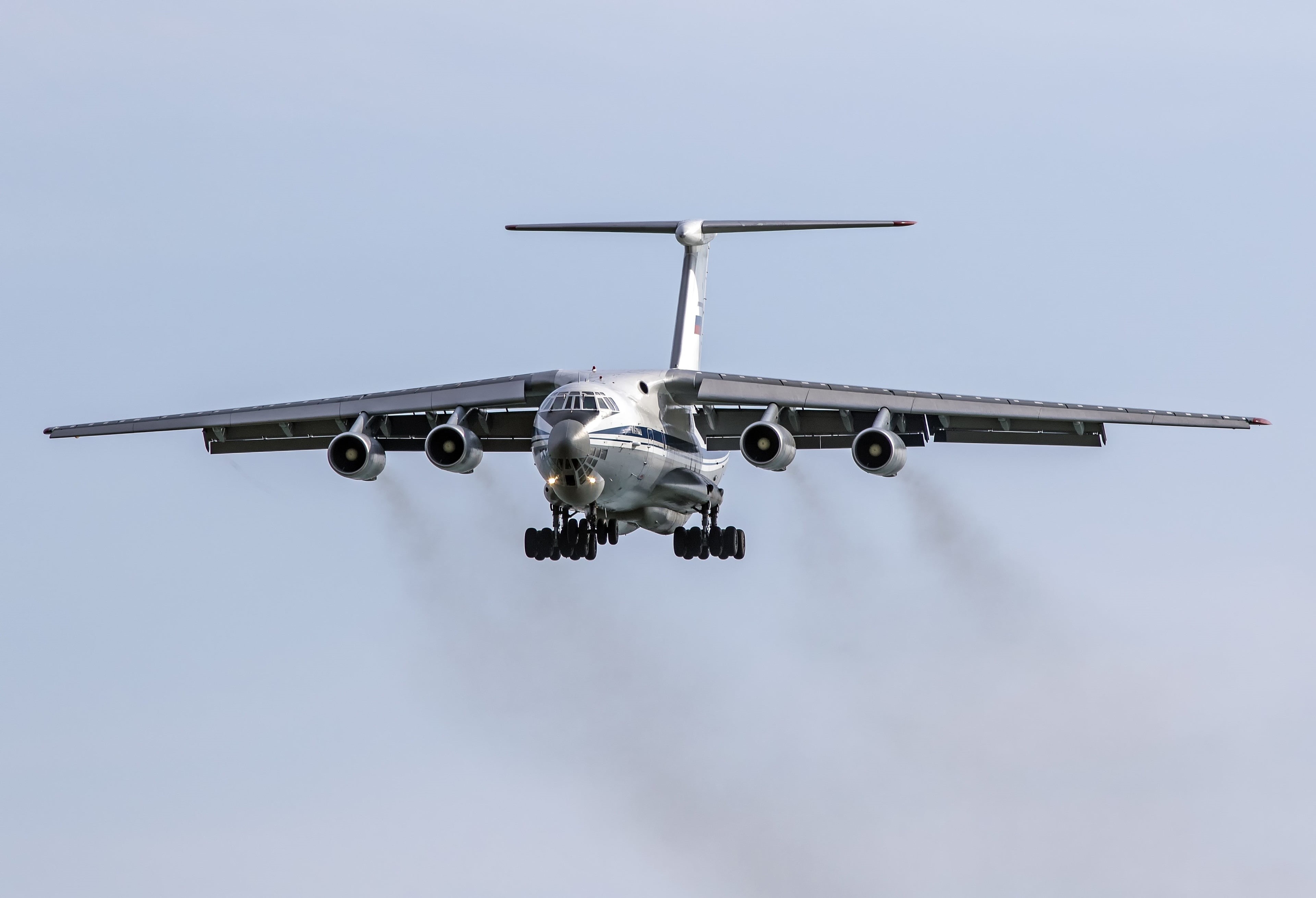 nature, on the move, flying, clear sky, commercial airplane, mode of transportation, day, ilyushin il 76 4k cool, motion, journey, outdoors, low angle view, HD Wallpaper