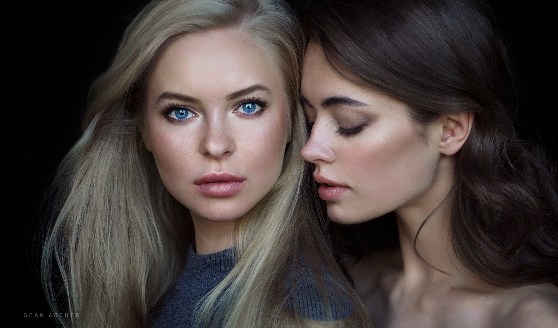 teenager, Victoria Pichkurova, hair, portrait, grey sweater, emotion, studio shot, beautiful woman, women, Sean Archer, long hair, beauty, Lidia Savoderova, HD Wallpaper