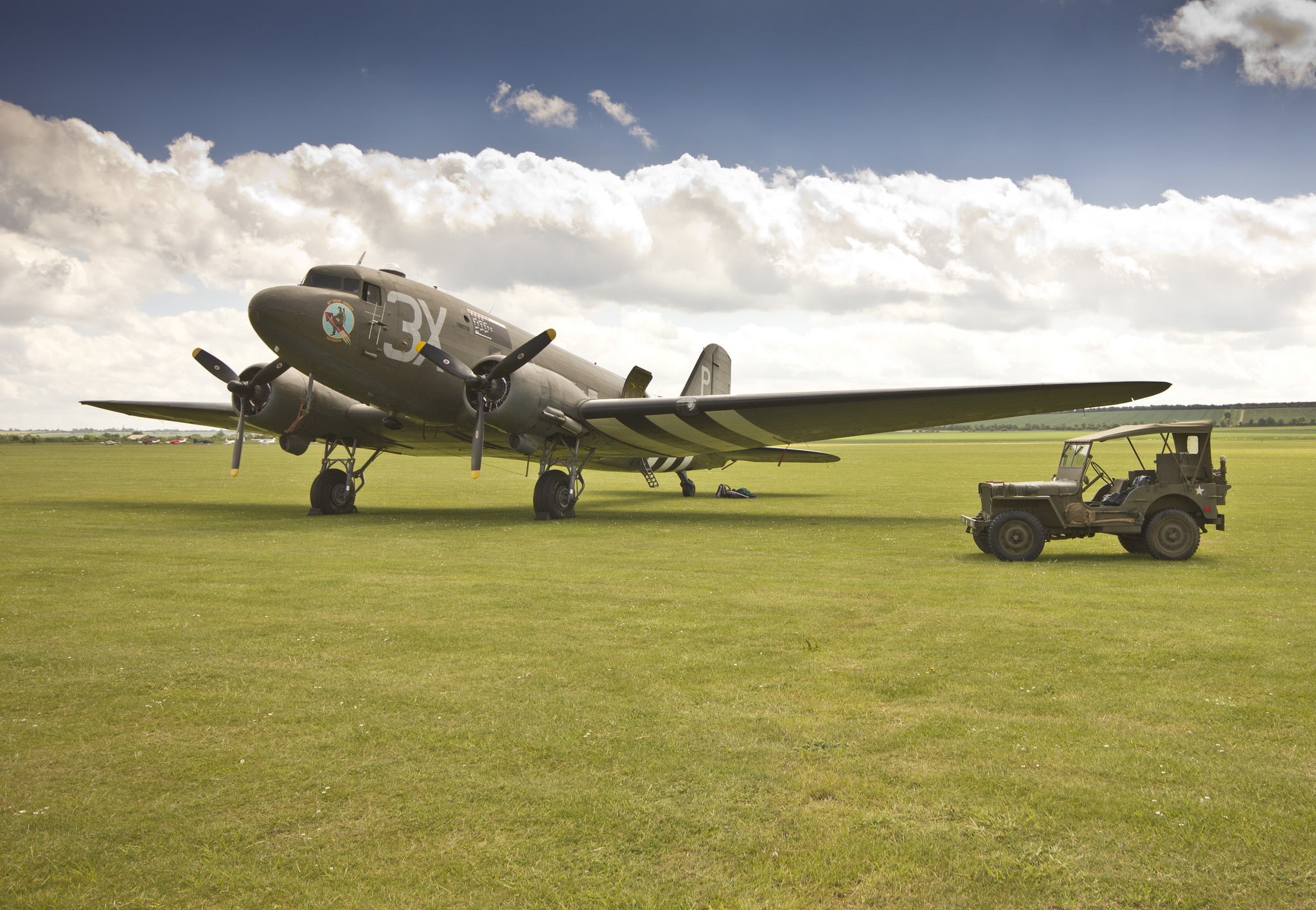military transport, Douglas C-47, " Willis-MVandquot;, Jeep, the airfield, Willys MB, 1080P, the plane, HD Wallpaper