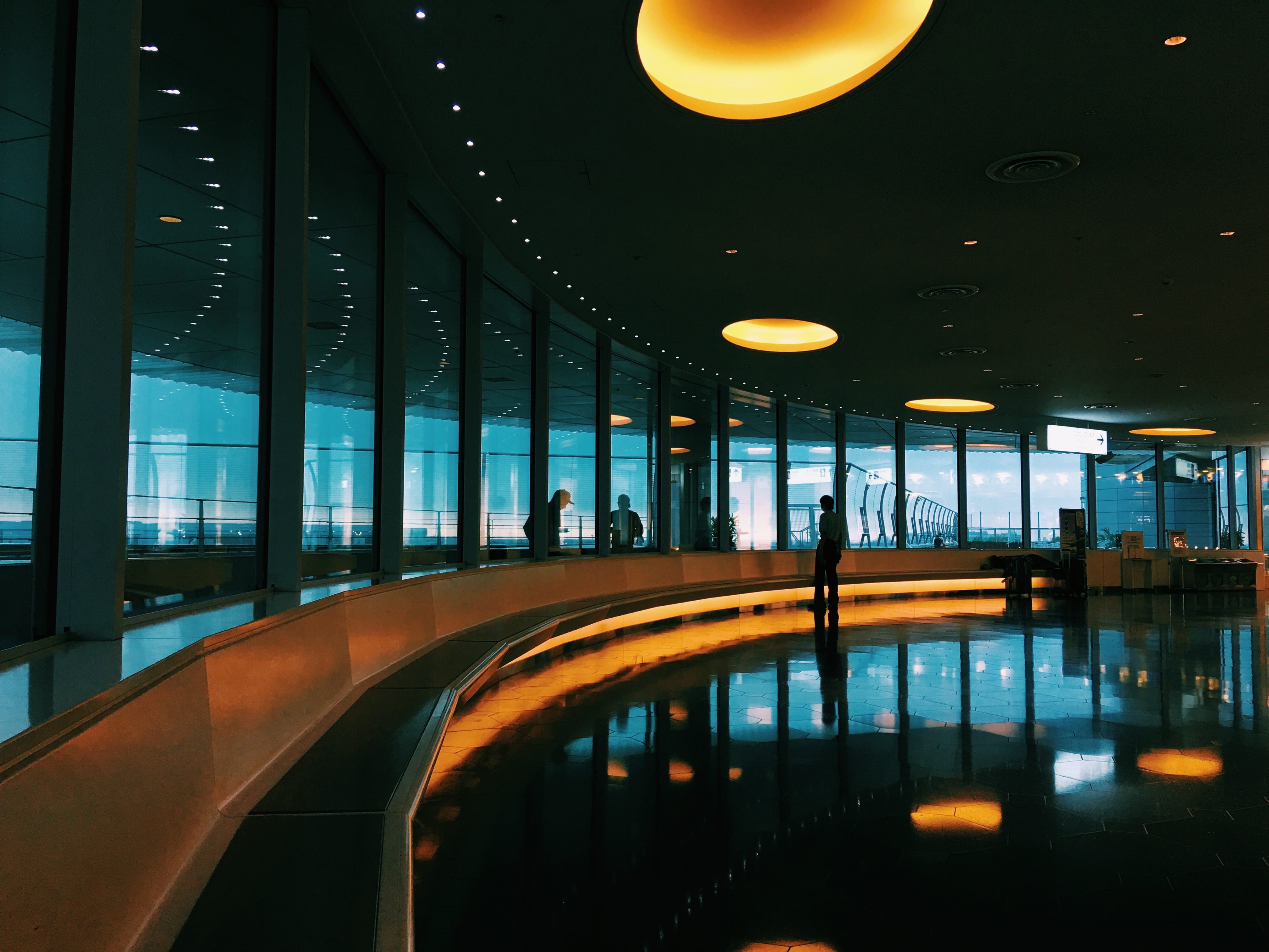 travel, reflection, built structure, haneda, lighting equipment, japan, airport terminal, mode of transportation, ceiling, illuminated, transparent, city, HD Wallpaper