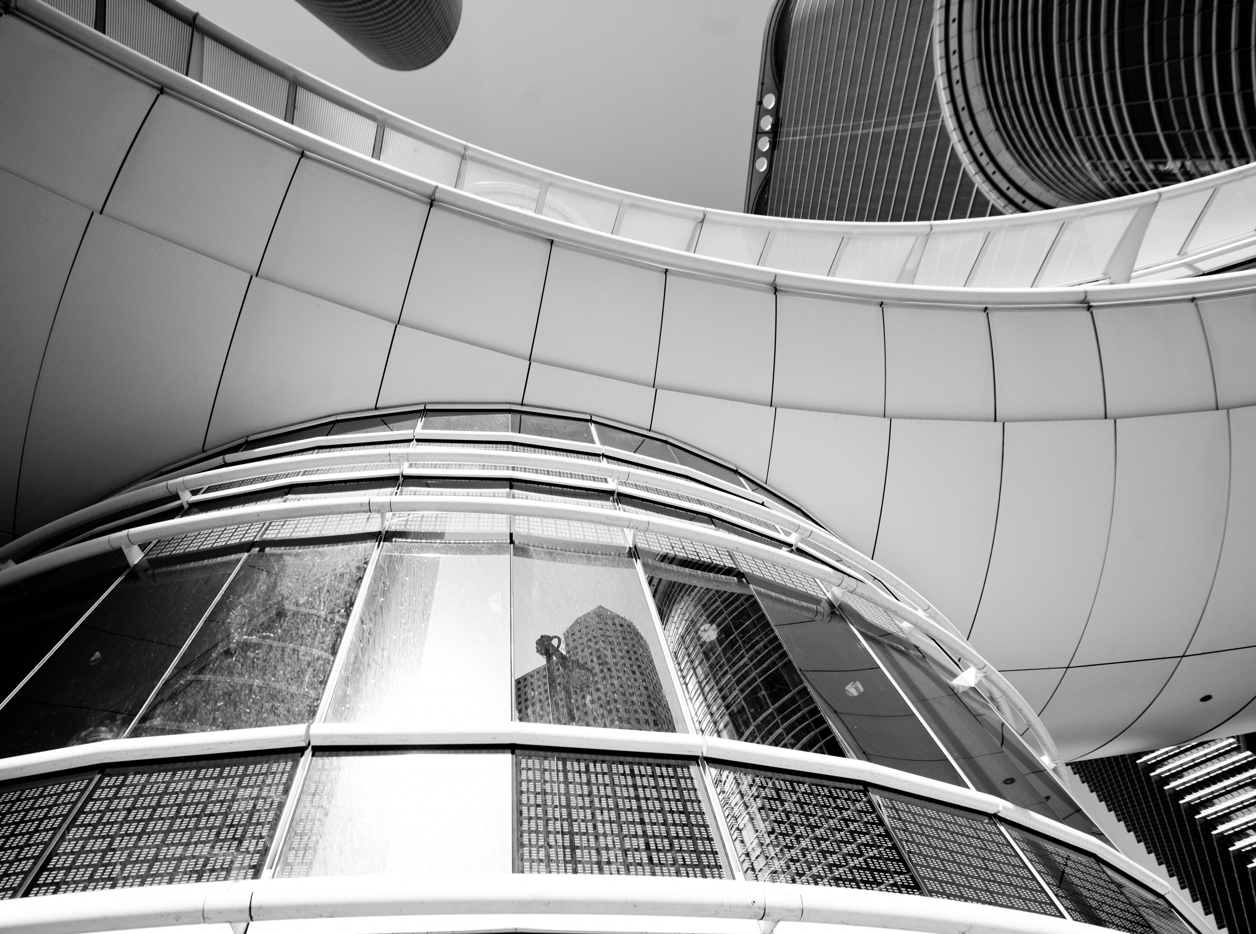 way, steel, Black and White, low angle view, glass - material, enron center south, Texas, office building exterior, architectural feature, 4K, united states, HD Wallpaper