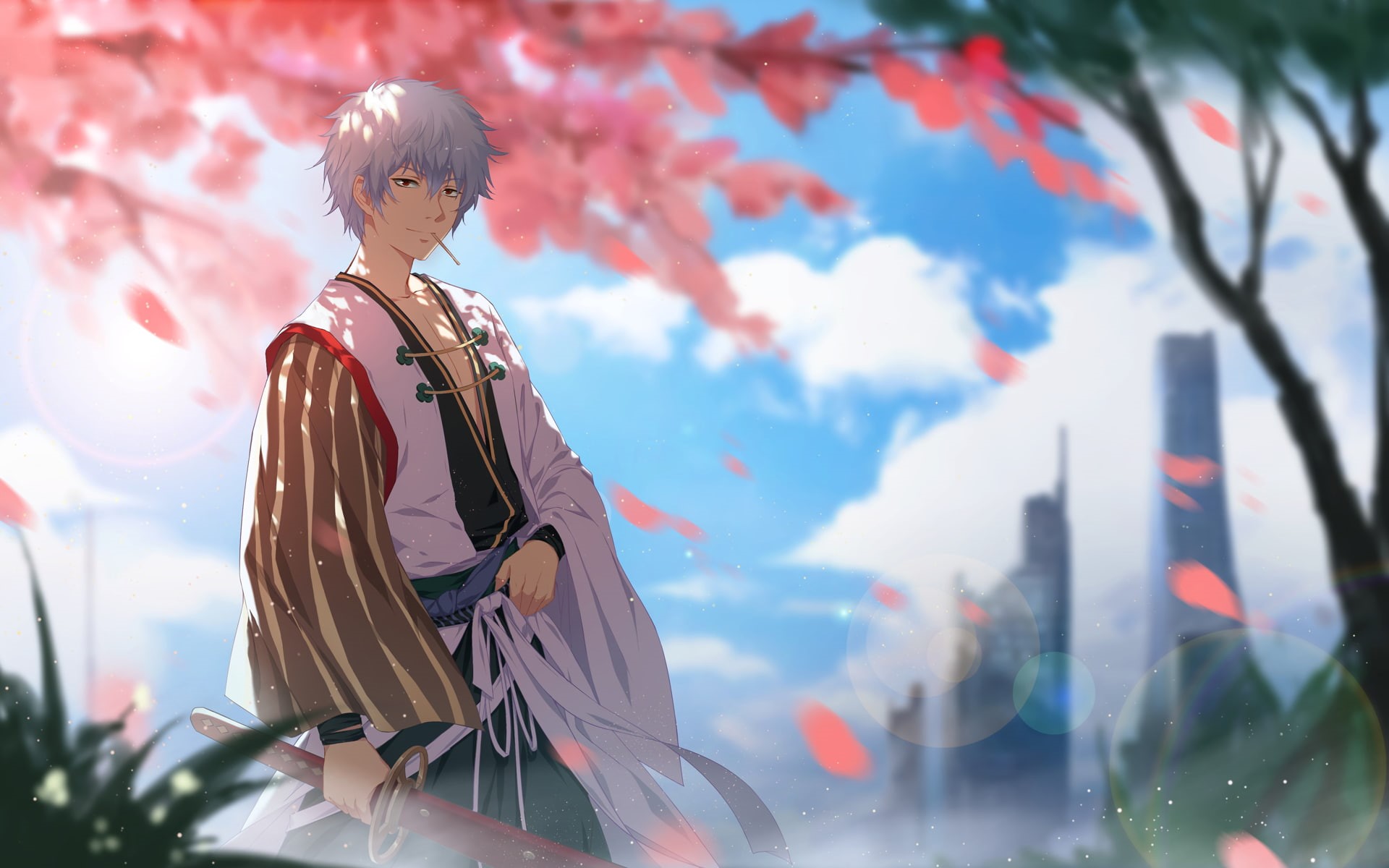 lens flare, art and craft, hairstyle, outdoors, creativity, low angle view, representation, gintama, nature, 1080P, smiling, one person, festival, women, HD Wallpaper