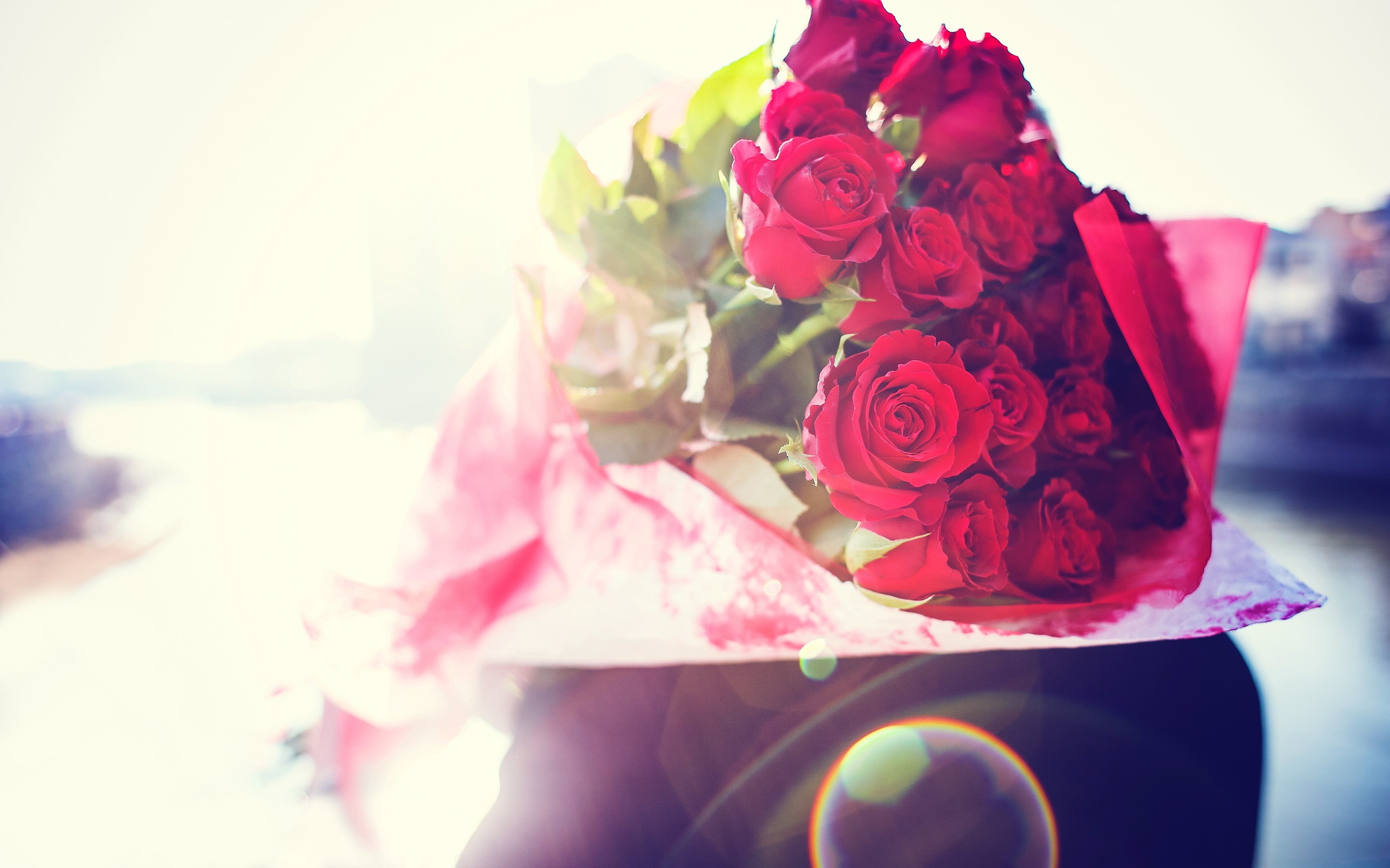 bouquet, 2K, rose, flowers, lens flare, soft, HD Wallpaper