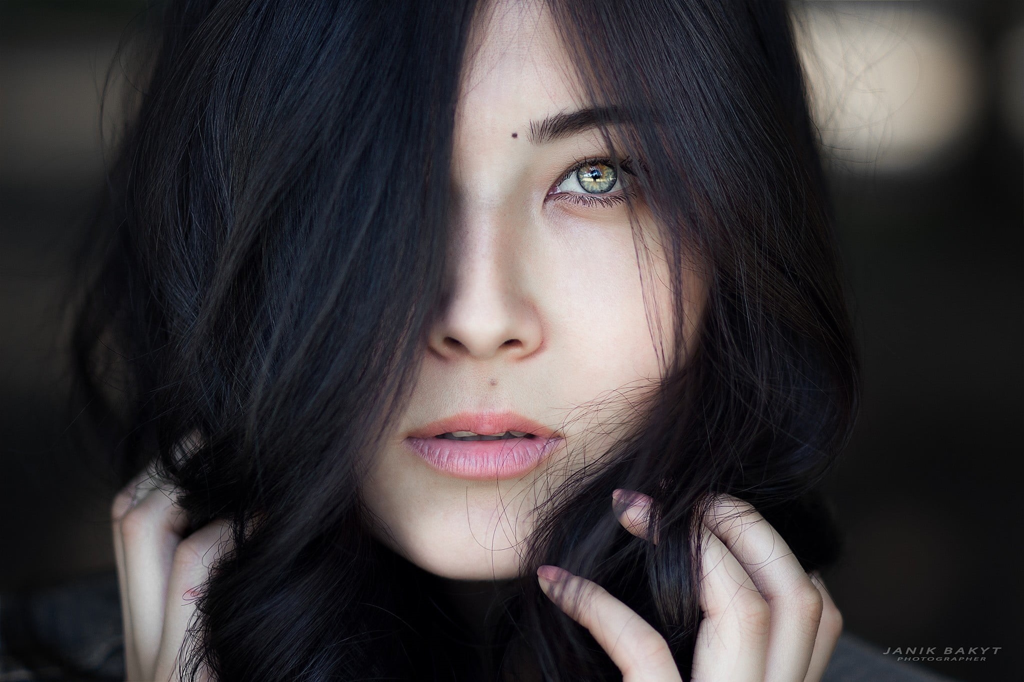 headshot, 1080P, contemplation, human lips, human face, women, body part, one person, human hair, young women, beautiful woman, hairstyle, black hair, HD Wallpaper