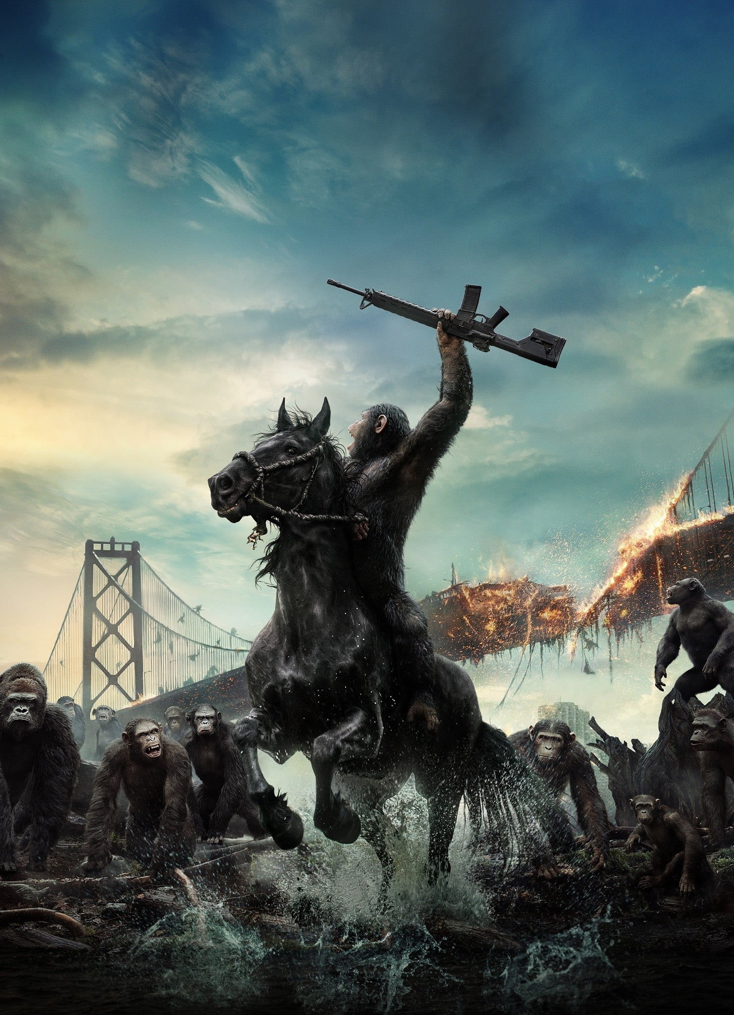rise, planet, sky, 1080P, movies, digital, outdoors, architecture, domestic animals, built structure, nature, ape, weapon, cloud - sky, movie poster, Phone HD Wallpaper