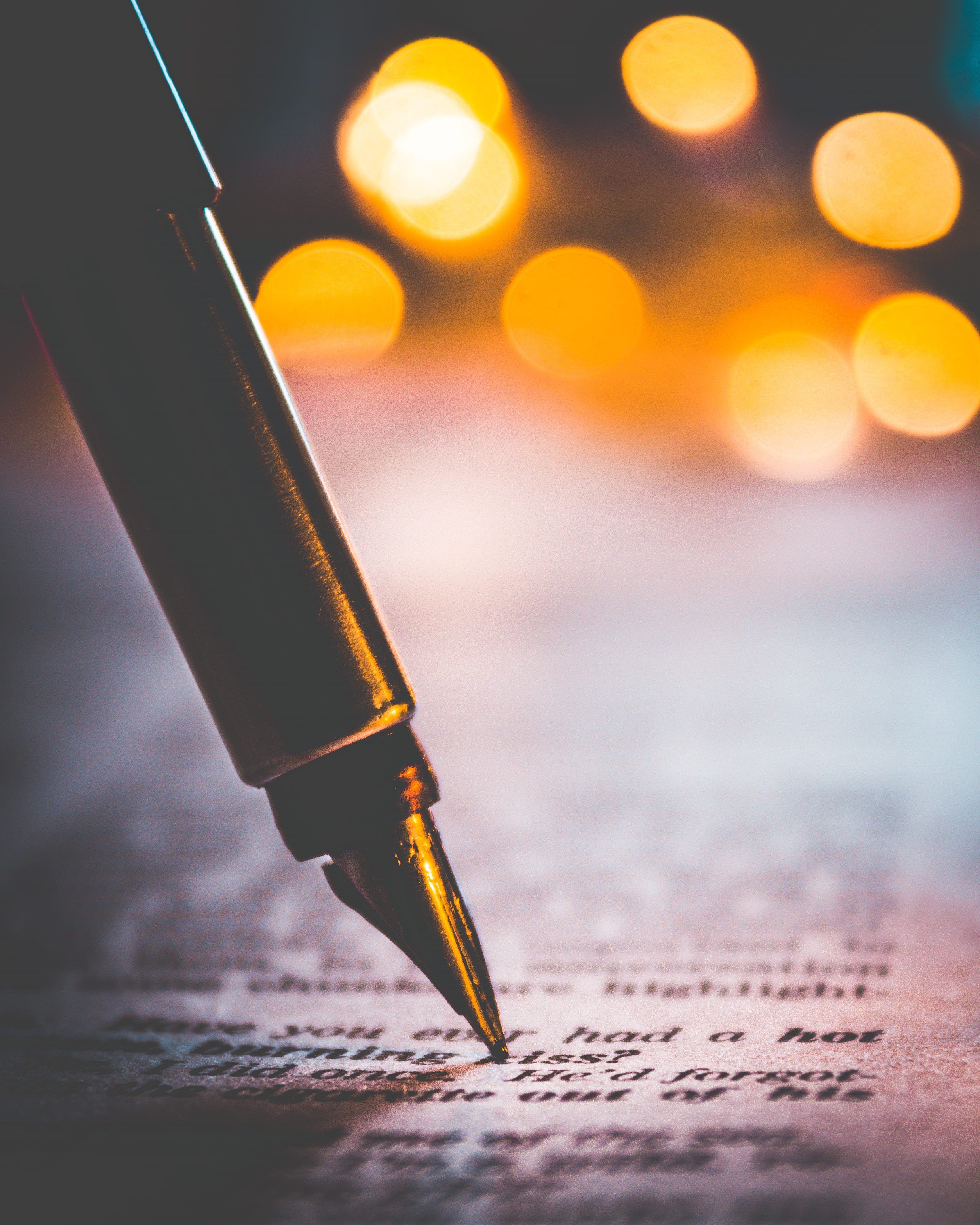 nib, pen, fountain pen, illuminated, text, communication, document, focus, signing, indoors, selective, single object, writing, photography, selective focus, Phone HD Wallpaper