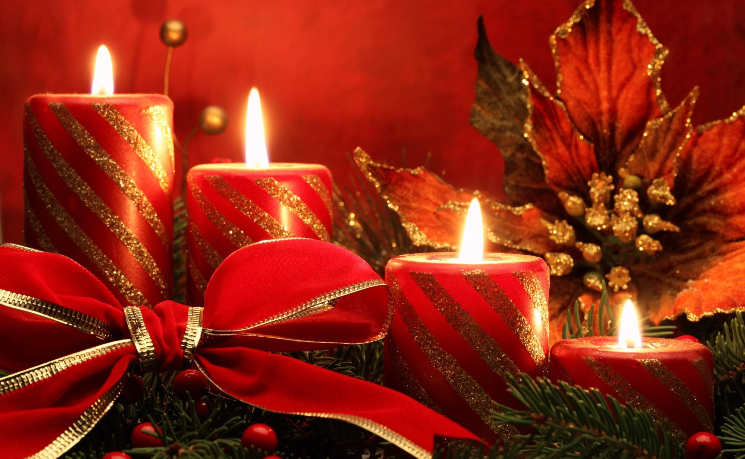 new year, needles, new, ribbon, holiday, candles, 2K, christmas, year, HD Wallpaper