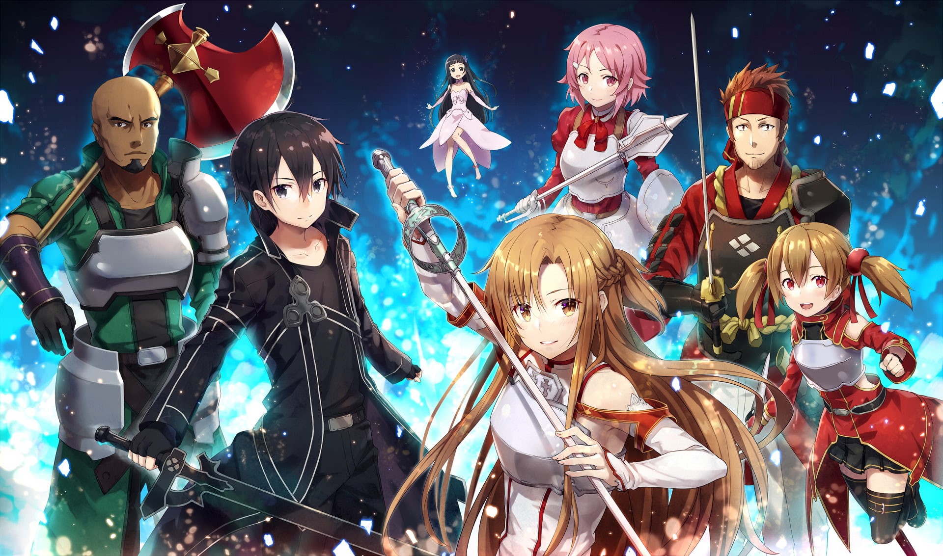 indoors, Ryoutarou Tsuboi, 1080P, Asuna Yuuki, Yui (Sword Art Online), women, Keiko Ayano, celebration, Rika Shinozaki, arts culture and entertainment, HD Wallpaper