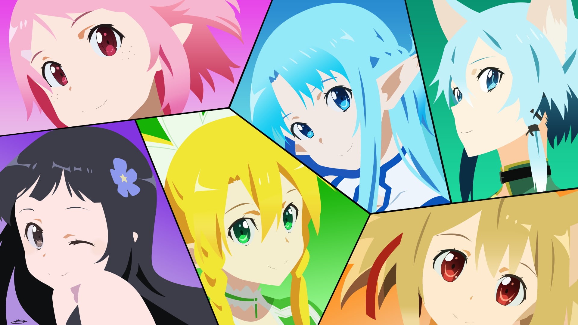 Leafa (Sword Art Online), Minimalist, Keiko Ayano, Silica (Sword Art Online), 1080P, Lisbeth (Sword Art Online), Asuna Yuuki, Rika Shinozaki, Sword Art Online II, HD Wallpaper