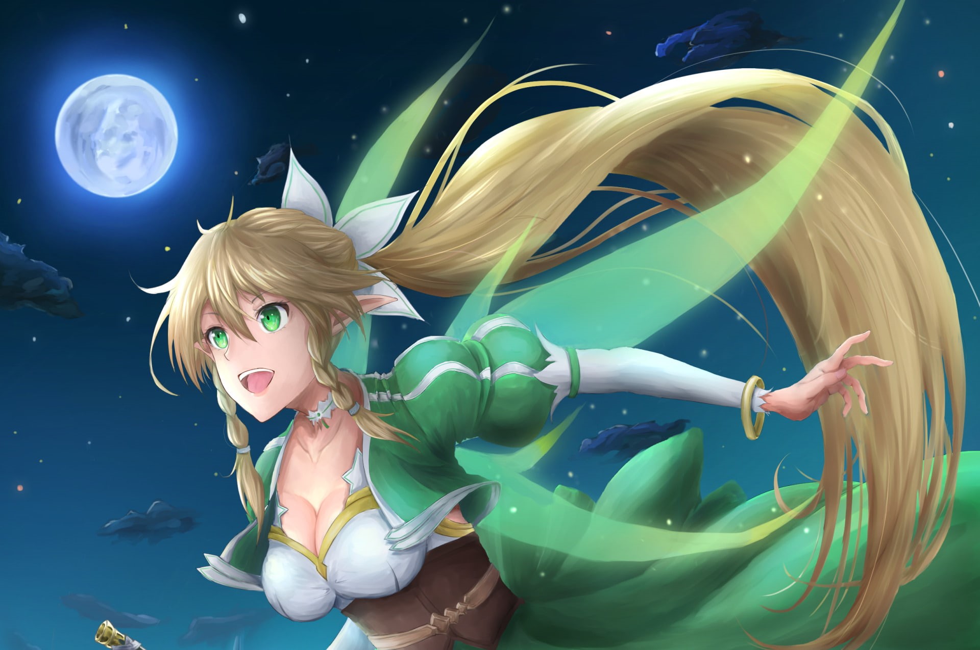 lifestyles, females, hairstyle, blond hair, blue, hair, portrait, 1080P, looking at camera, Sword Art Online, blue background, young adult, front view, HD Wallpaper