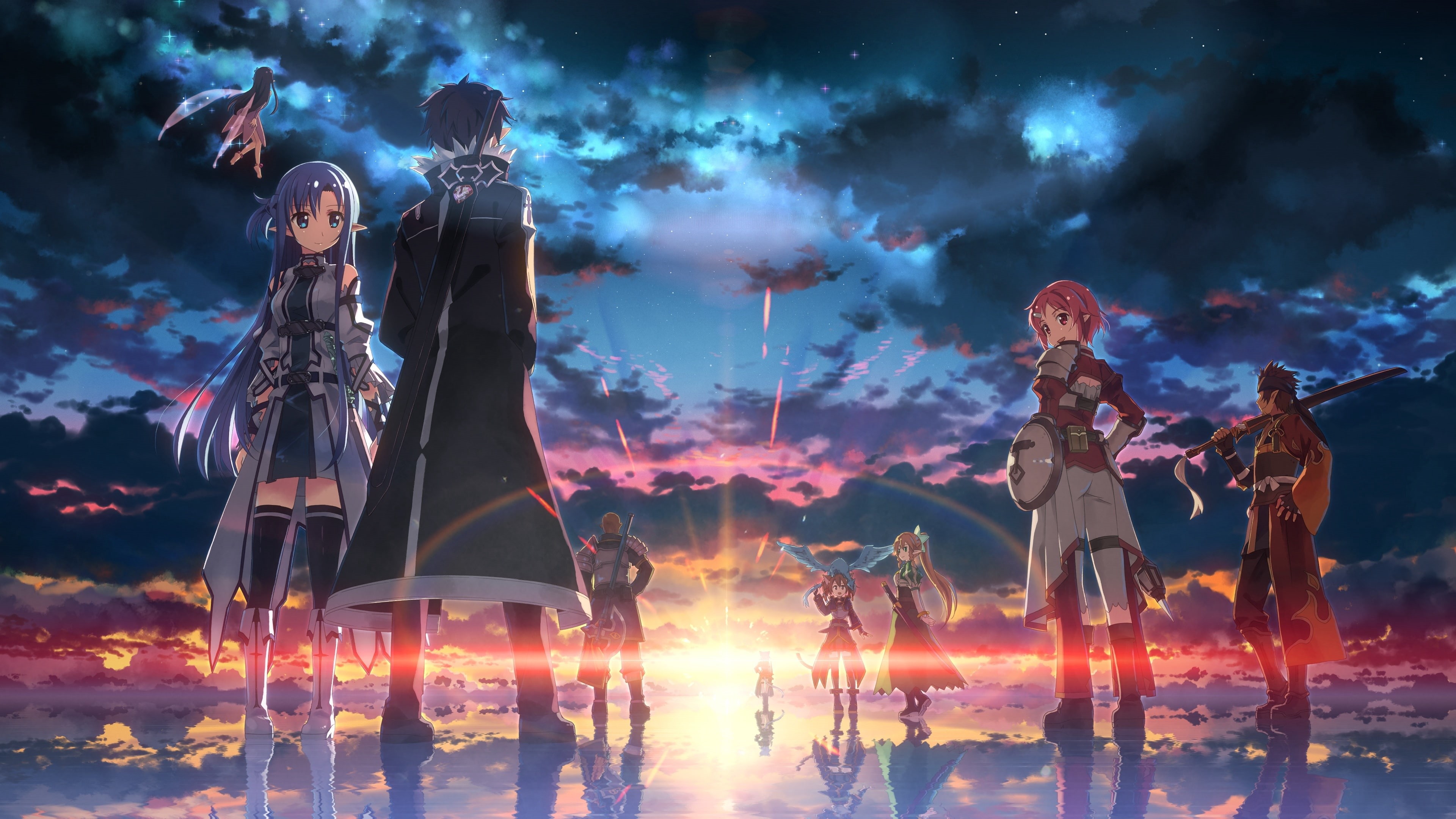 Sword Art Online, Kirigaya Kazuto, Yui (Sword Art Online), 4K, Horizon, Klein (Sword Art Online), Sun, Asuna Yuuki, Agil (Sword Art Online), Sword Art Online II, HD Wallpaper