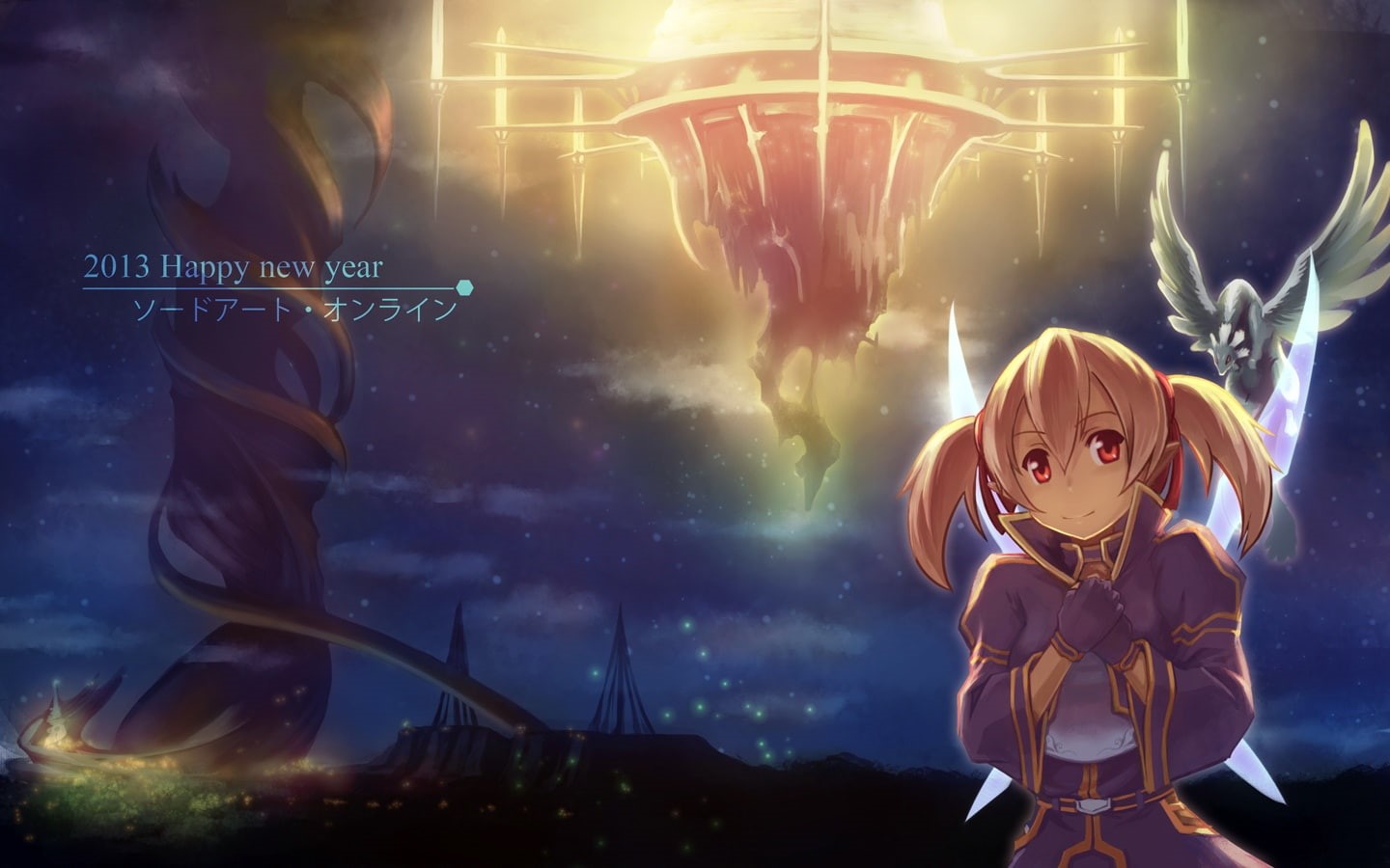 dress, com, 720P, gloves, sky, konachan, red, keiko, art, night, eyes, twintails, ayano, hair, sword, tienao, online, wings, pina, short, 235418, clouds, HD Wallpaper
