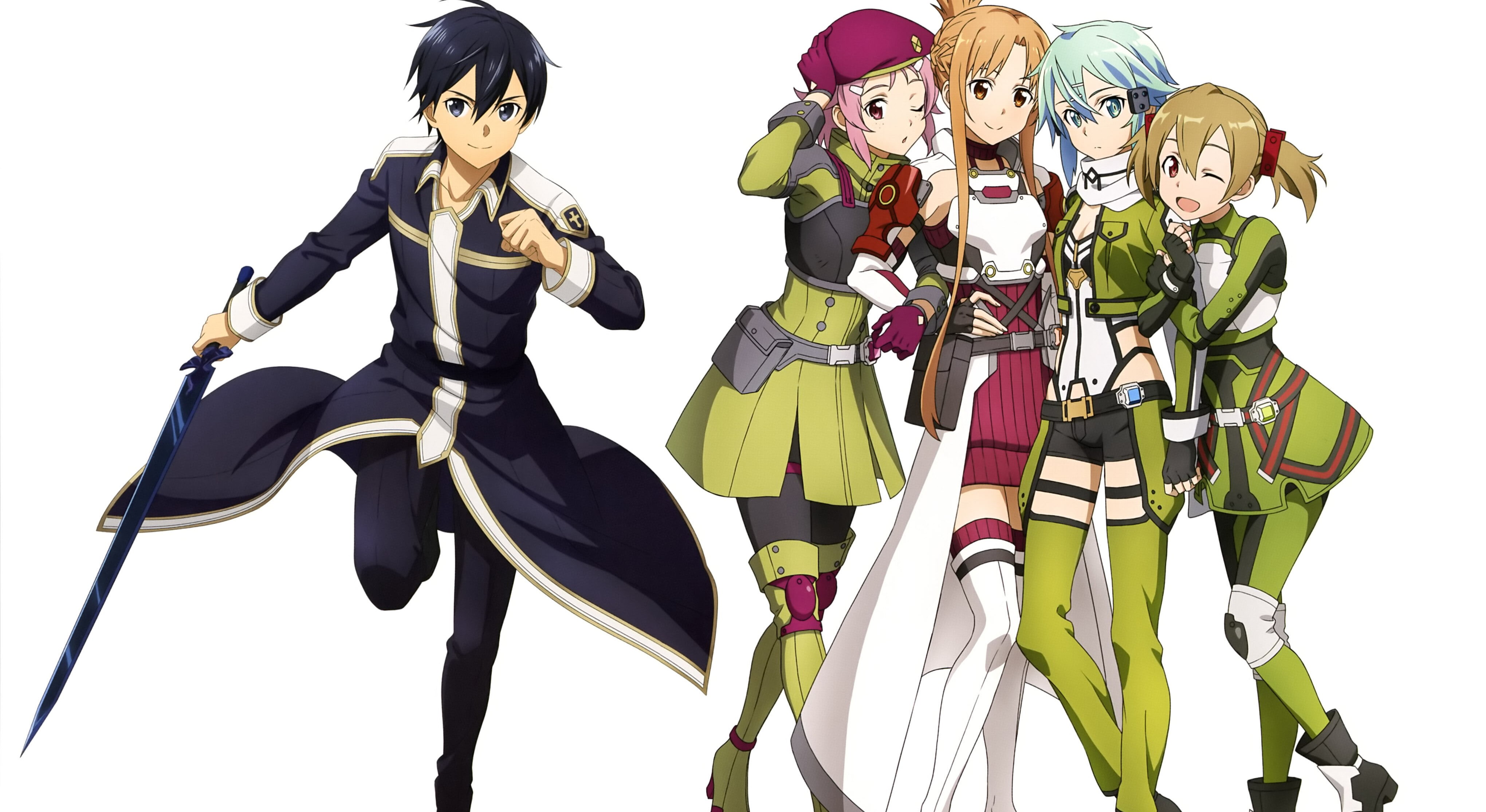 Sinon (Sword Art Online), Sword Art Online II, Kazuto Kirigaya, Rika Shinozaki, Silica (Sword Art Online), Lisbeth (Sword Art Online), Kirito (Sword Art Online), HD Wallpaper