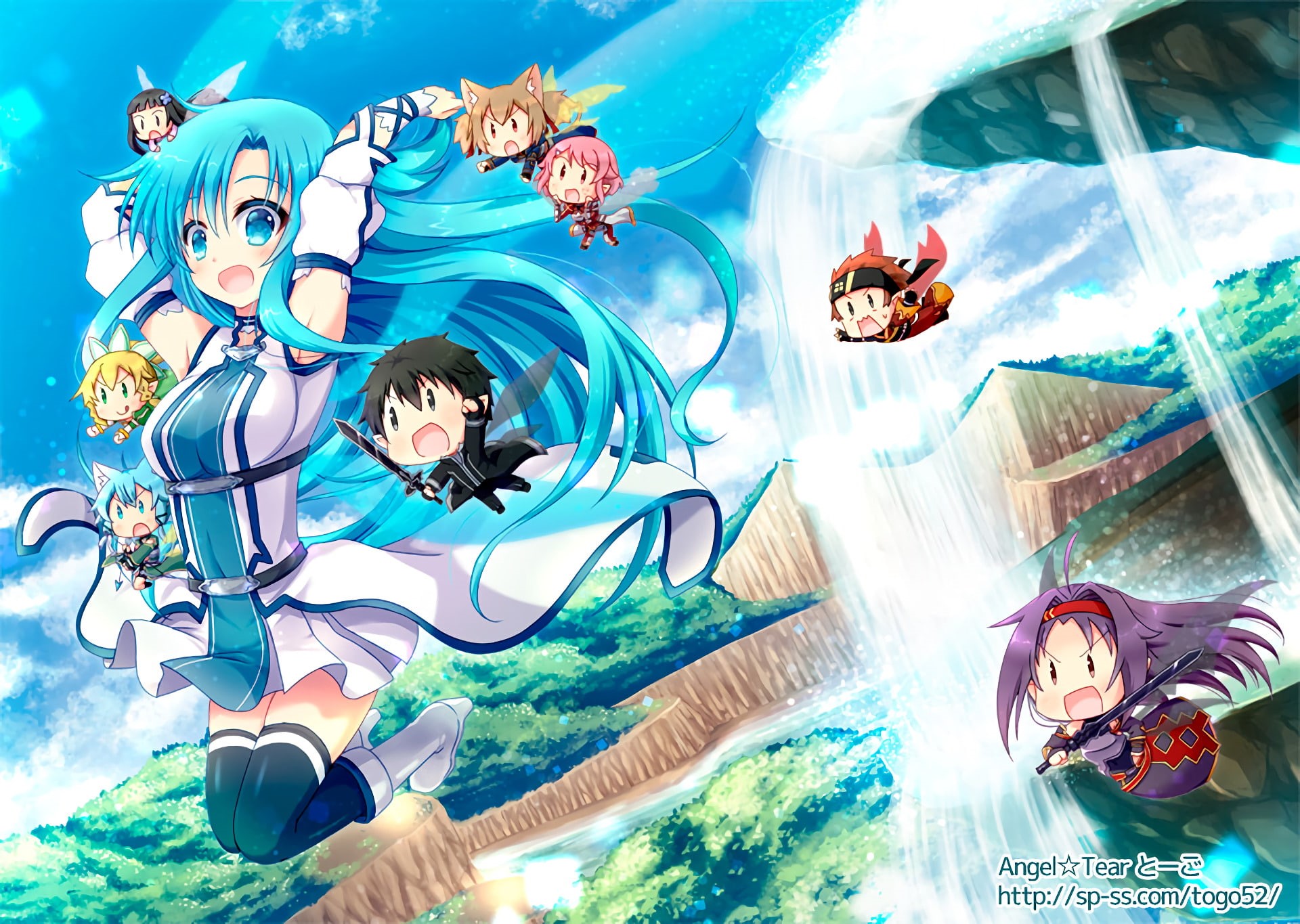 Sword Art Online, Sword Art Online II, Suguha Kirigaya, Ryoutarou Tsuboi, Lisbeth (Sword Art Online), Kirito (Sword Art Online), Asuna Yuuki, Keiko Ayano, HD Wallpaper