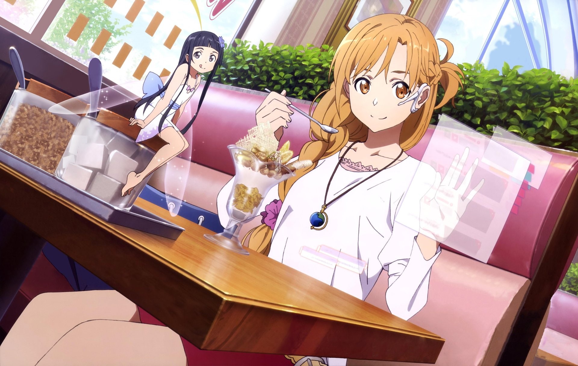 Sword Art Online Movie: Ordinal Scale, female, haired, orange, Sword Art Online Ordinal Scale, Asuna Yuuki, Restaurant, black, characters, Sword Art Online, HD Wallpaper