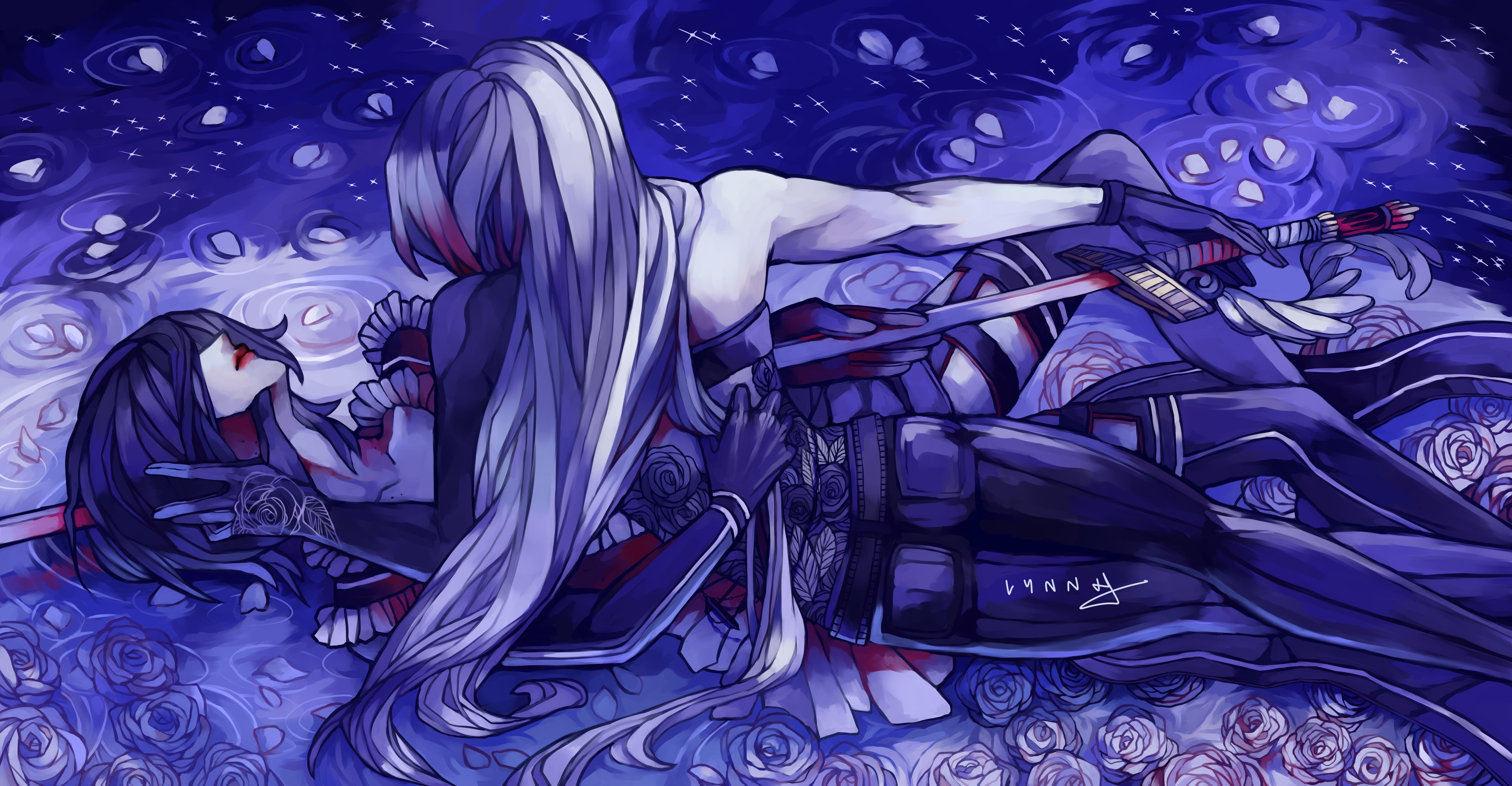 purple, sword, design, softness, floral, craft, no people, choice, blue, close-up, creativity, pattern, backgrounds, murder, representation, high angle view, HD Wallpaper