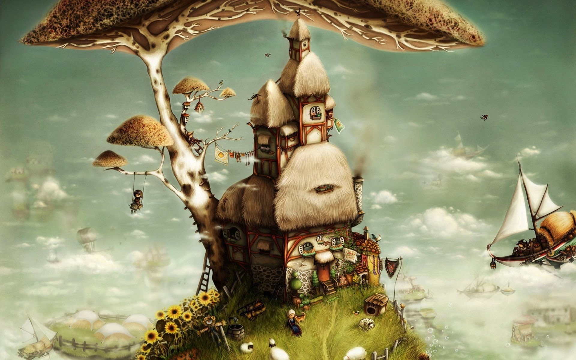 representation, art and craft, human representation, cloud - sky, indoors, decoration, no people, fantasy art, airships, close-up, group of animals, animals in the wild, HD Wallpaper