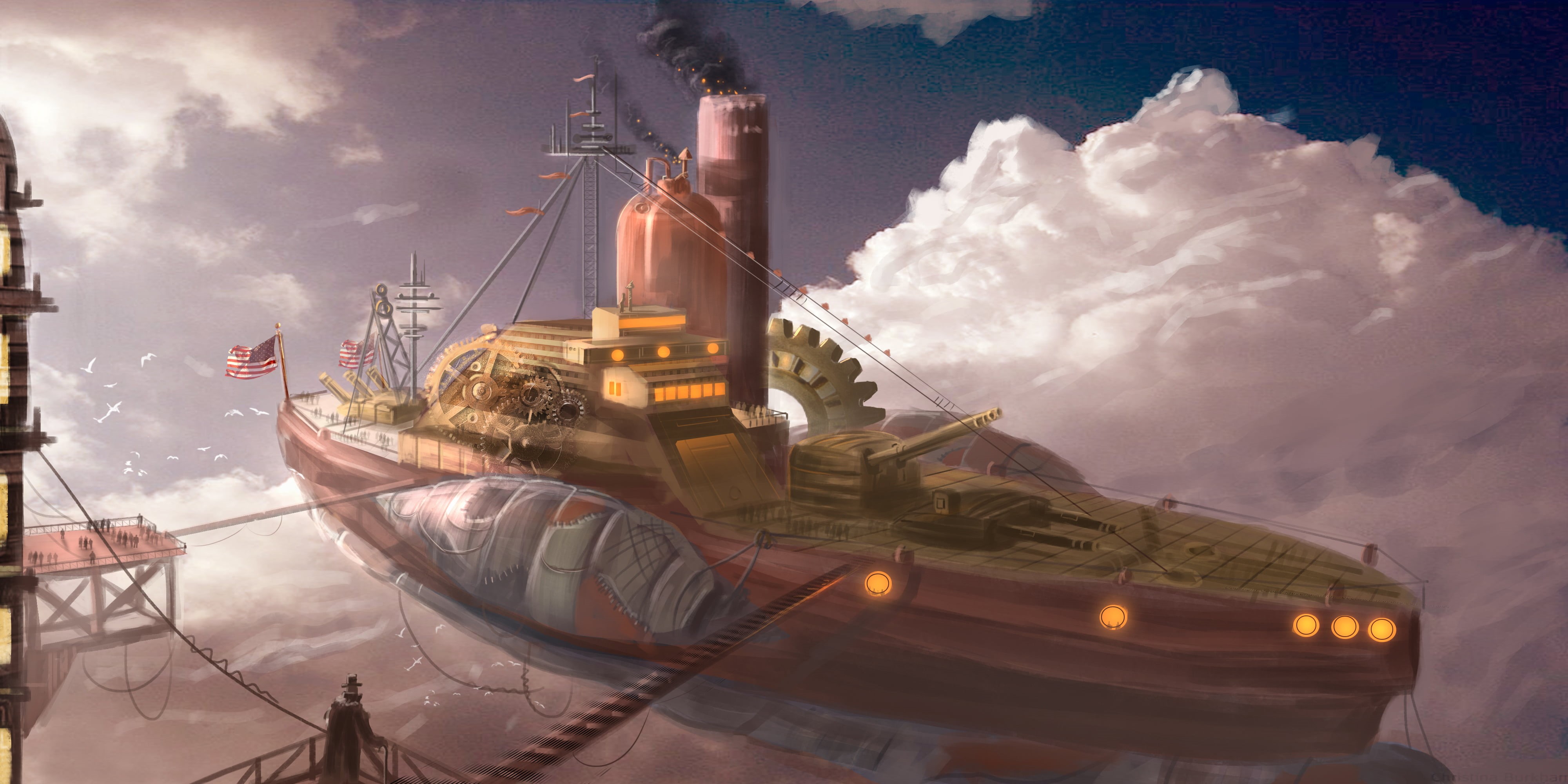 moored, old, shipping, industrial Ship, cloud - Sky, the sky, the airship, sunlight, transportation, nautical Vessel, passenger Ship, warship, illuminated, HD Wallpaper