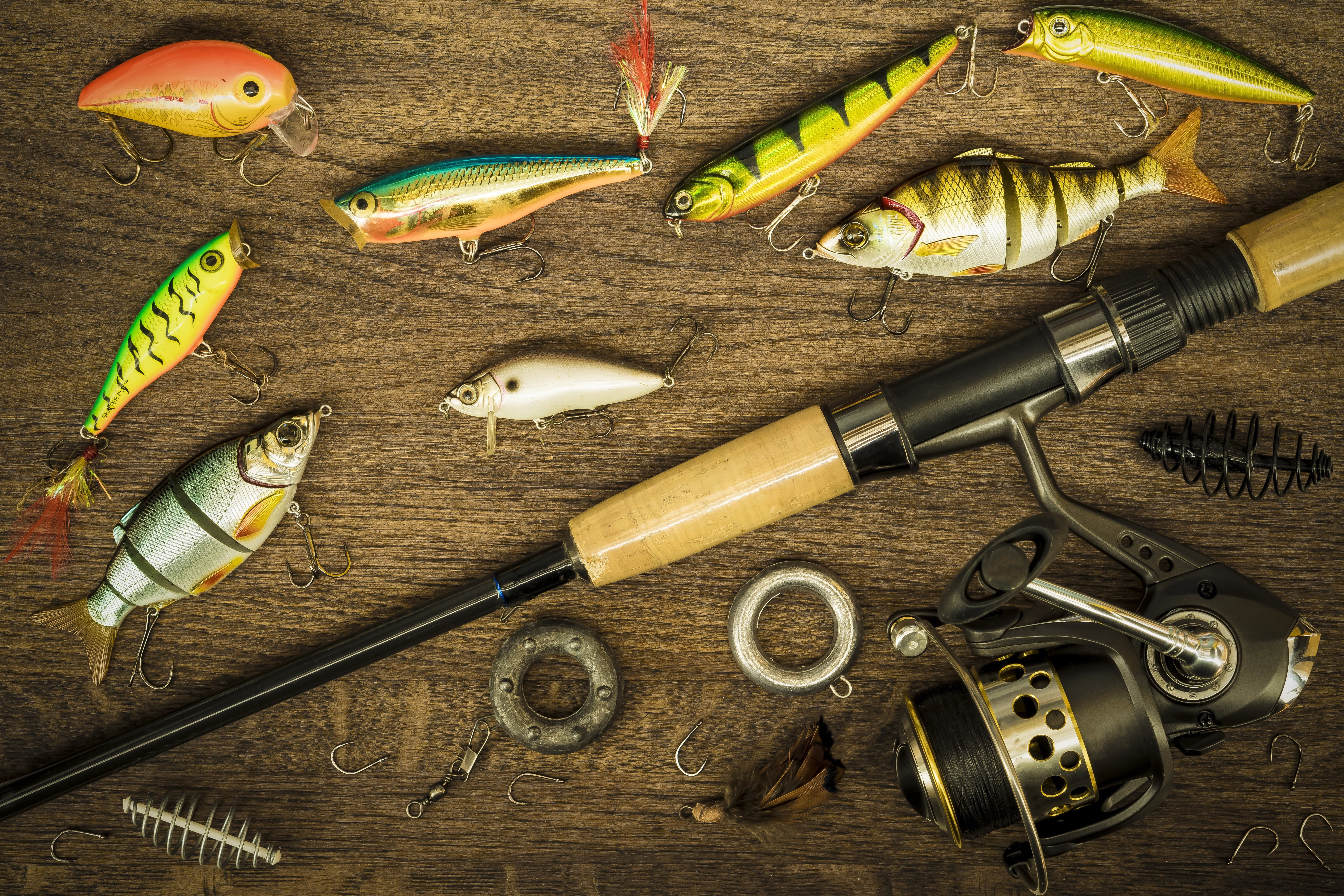 fish, background, rod, tackle, 5K, hooks, float, fishing, sinkers, fishing line, HD Wallpaper