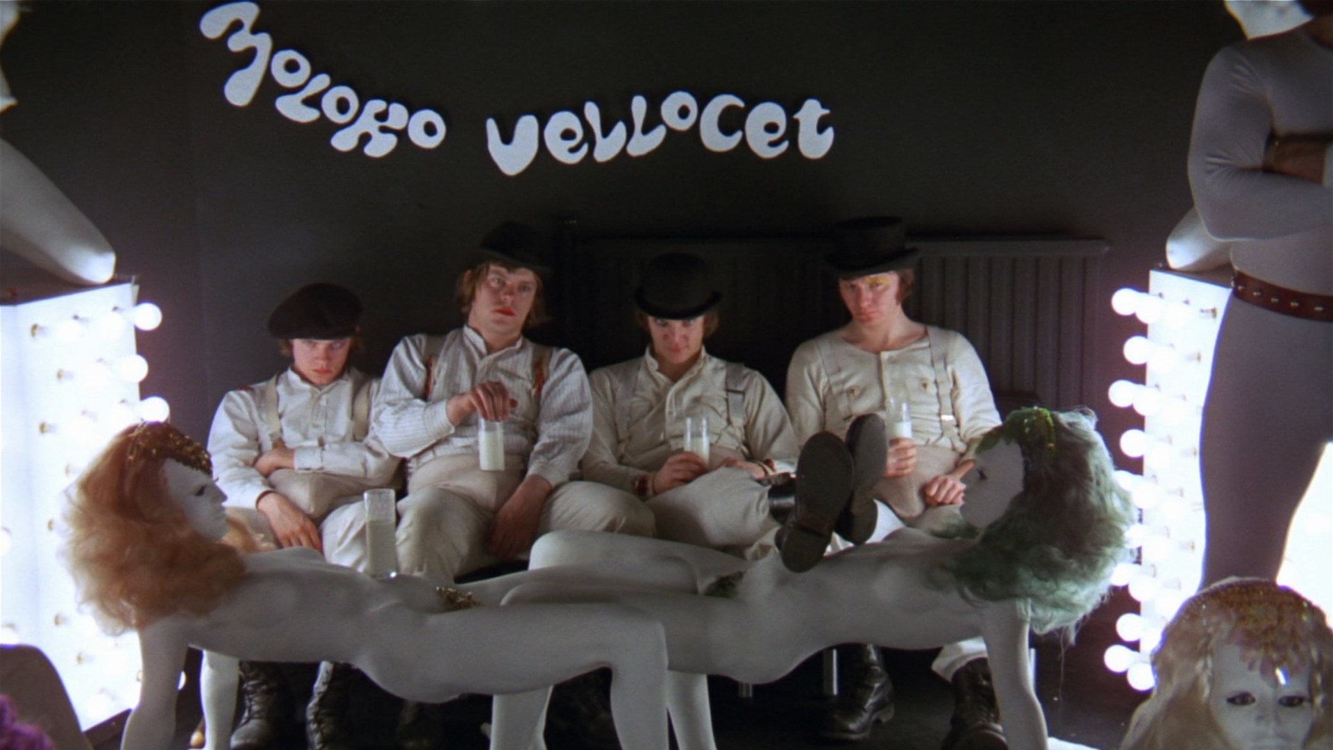 three quarter length, men, women, A Clockwork Orange, clothing, indoors, people, group, table, drinking, group of people, seat, crowd, togetherness, sitting, HD Wallpaper