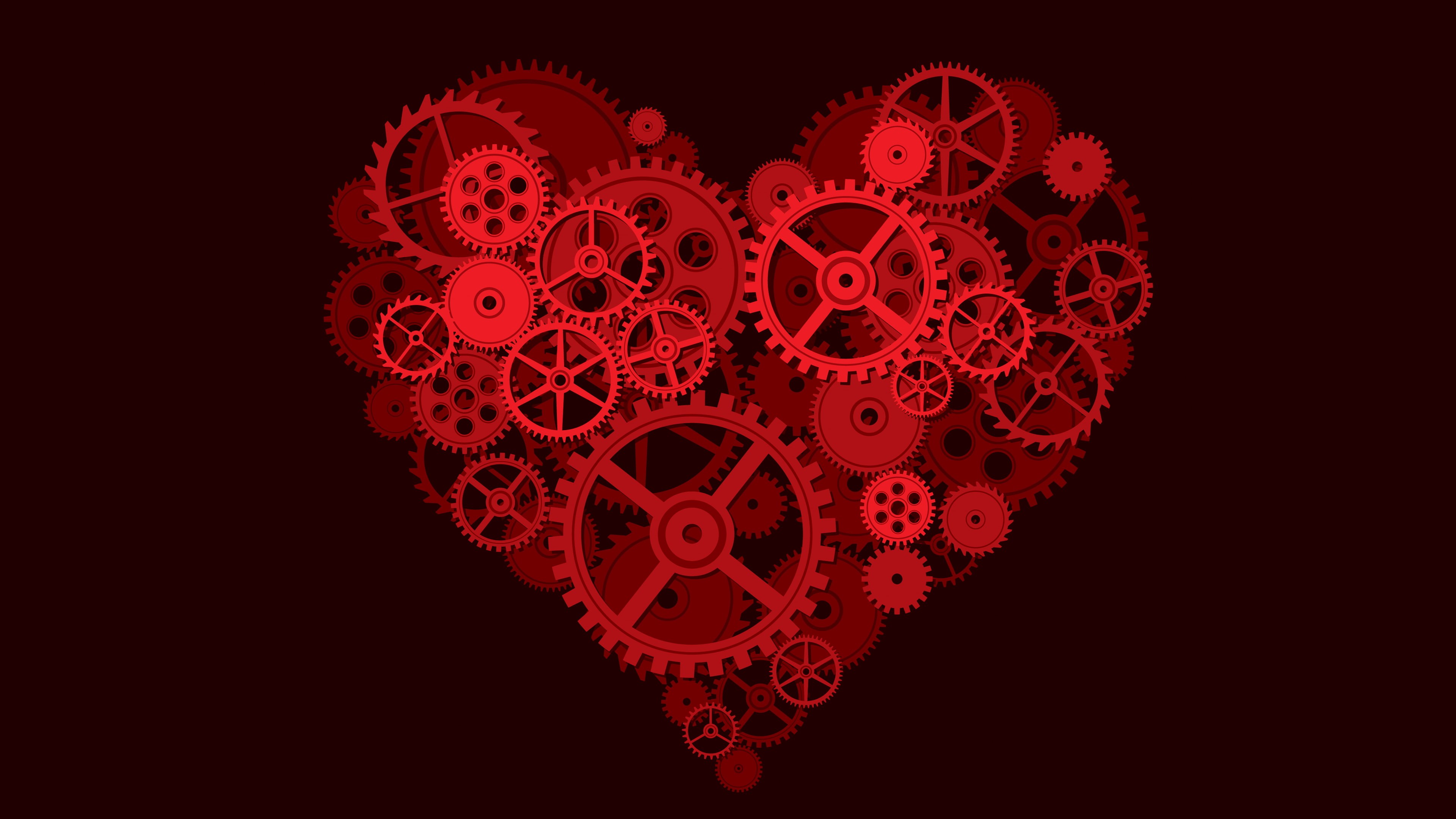 gears, positive emotion, colored background, studio shot, emotion, art and craft, 4K, heart shape, love, valentines day - holiday, luxury, indoors, shiny, HD Wallpaper
