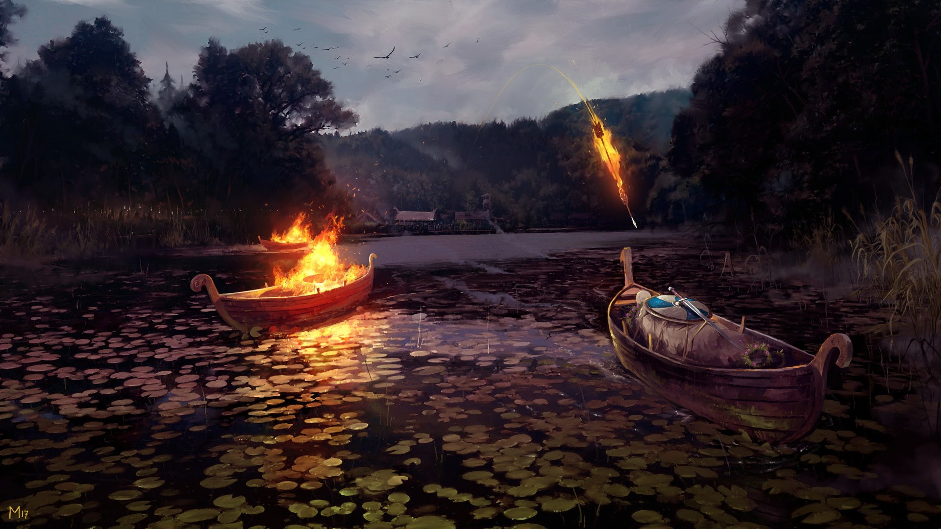 Vikings, Funeral, 1080P, Dominik Mayer, artwork, digital art, HD Wallpaper