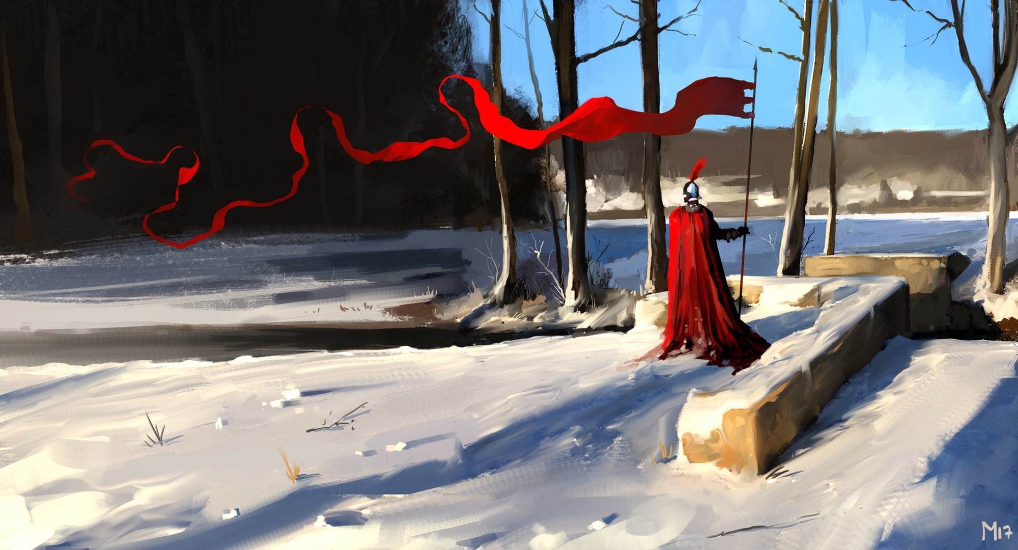 Dominik Mayer, 1080P, fantasy art, flag, knight, HD Wallpaper