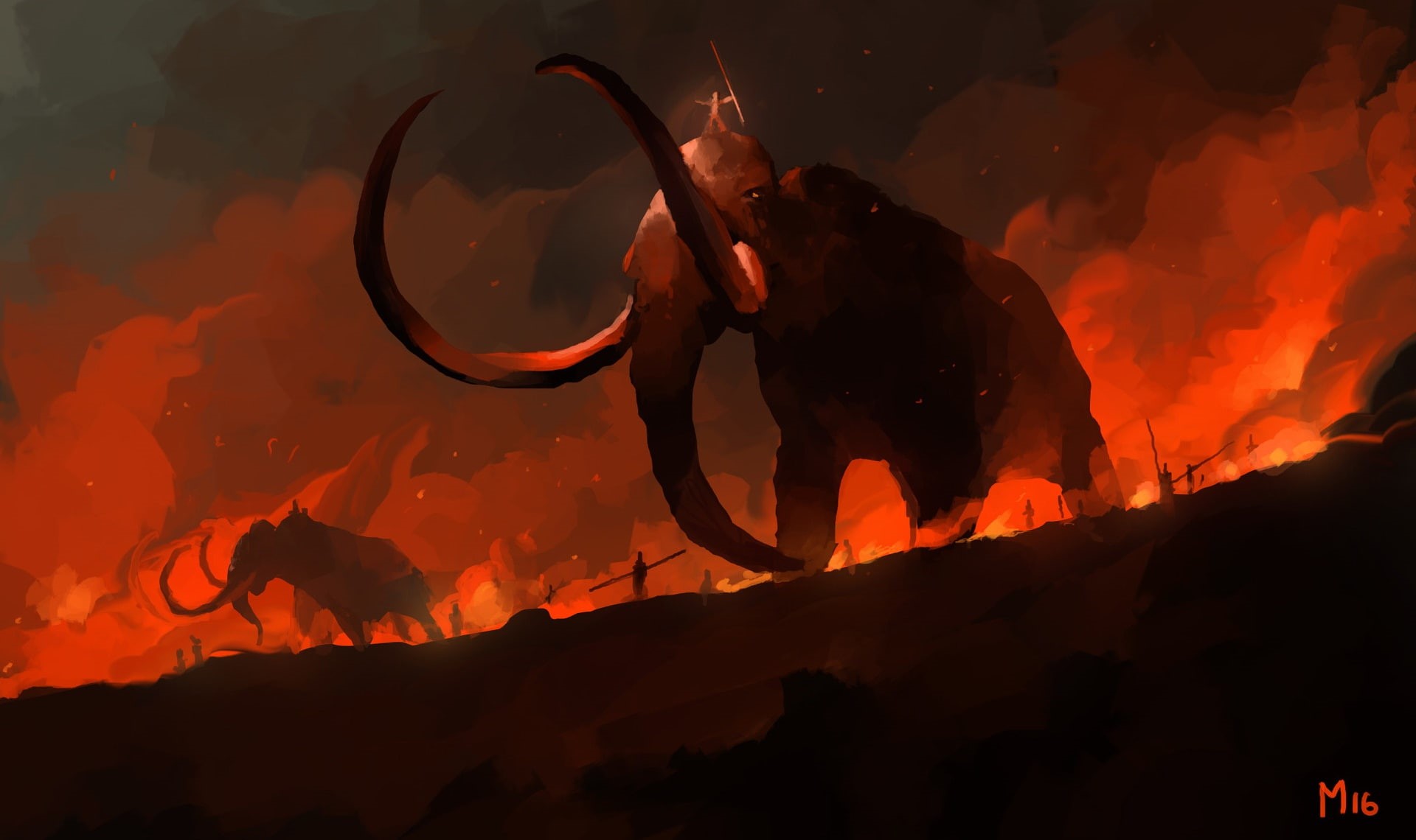 dark fantasy, Dominik Mayer, artwork, fantasy art, 1080P, red, dark, animals, HD Wallpaper