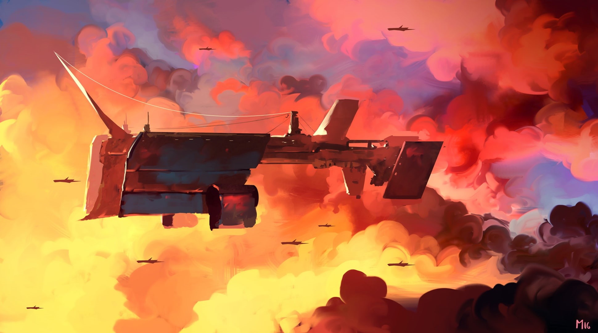 nature, fire - natural phenomenon, transportation, smoke - physical structure, futuristic, large group of people, flying, sky, fire, vehicle, flame, burning, HD Wallpaper