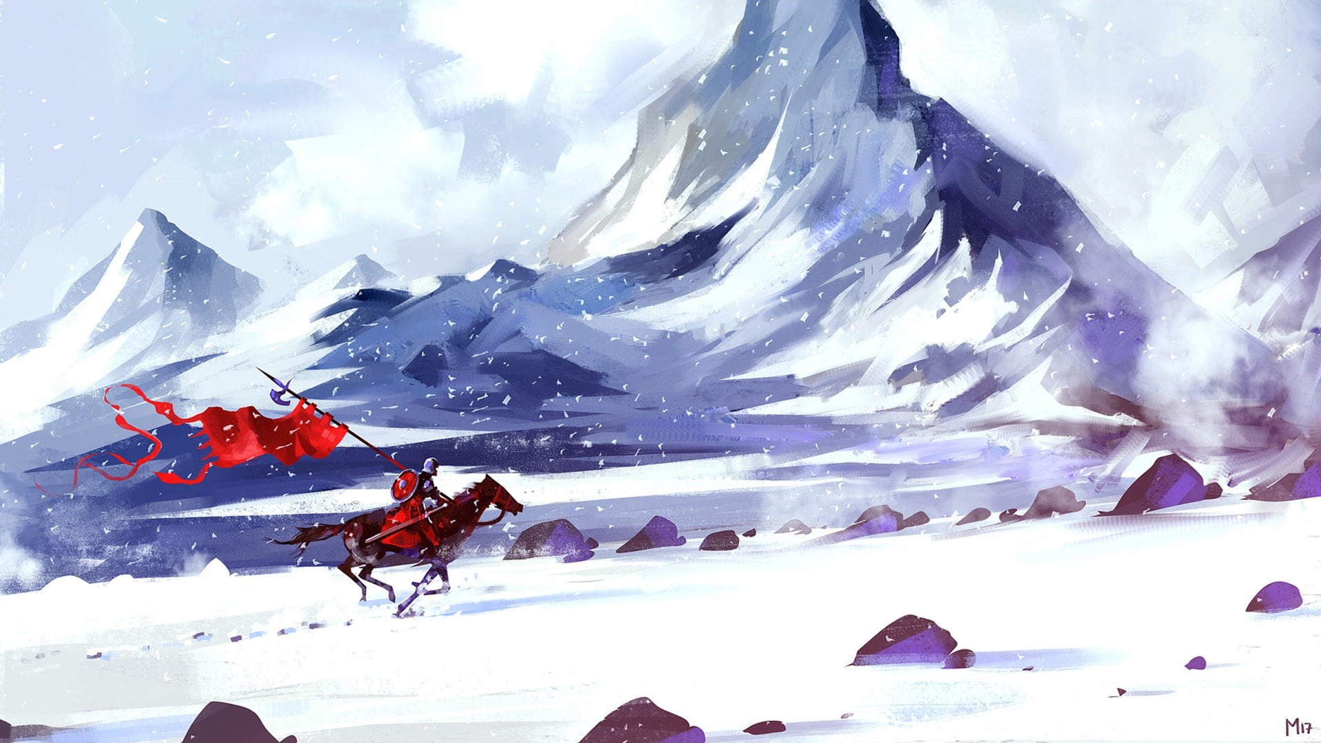 Snow, Warrior, Winter, Knight, Art, Figure, Unsung Hero - Snowstorm, Dominik Mayer, Snowstorm, 1080P, by Dominik Mayer, Banner, HD Wallpaper
