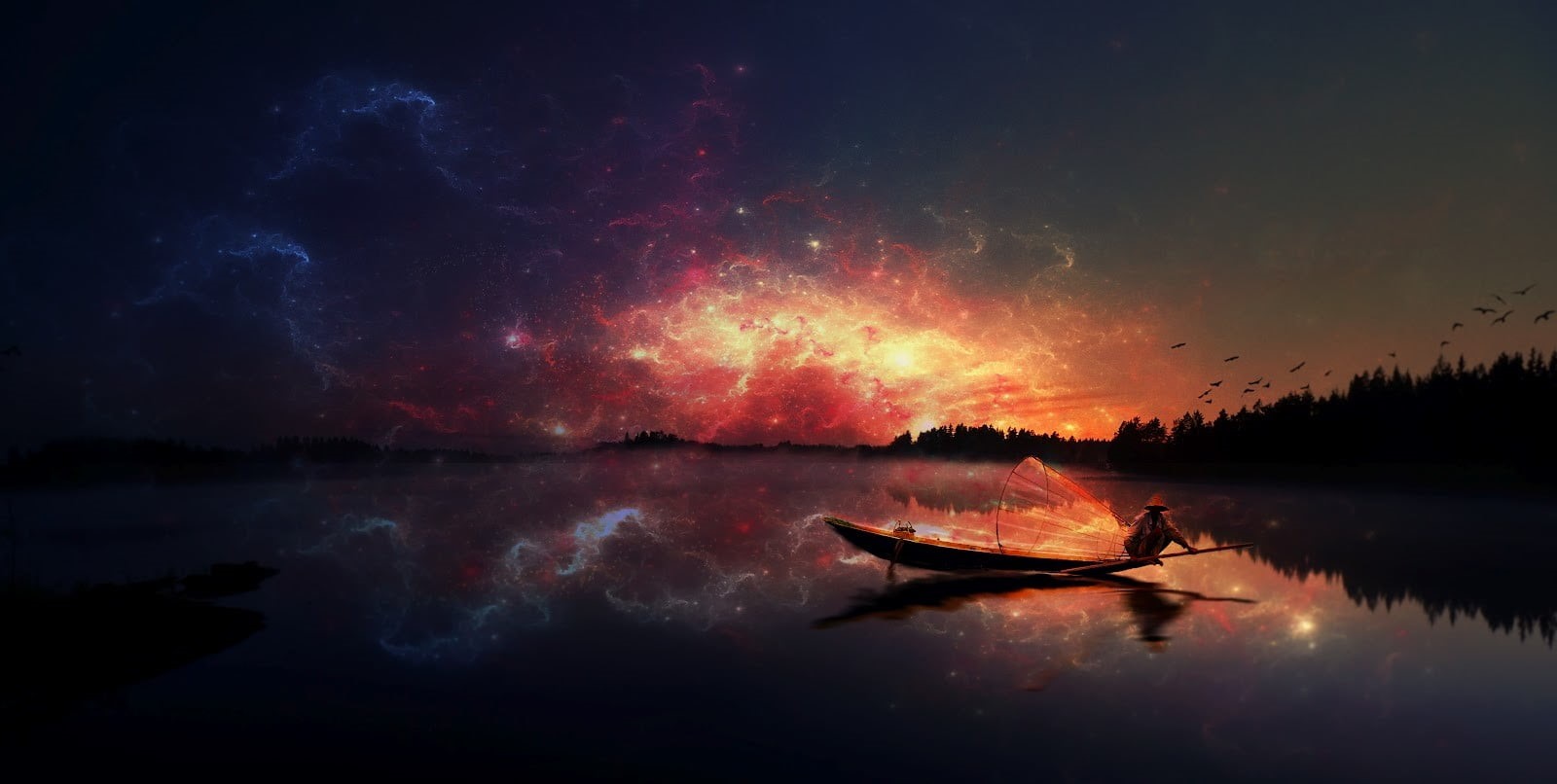 beauty in nature, reflection, transportation, nature, silhouette, water, mode of transportation, sky, nautical vessel, boat, tranquility, tranquil scene, HD Wallpaper