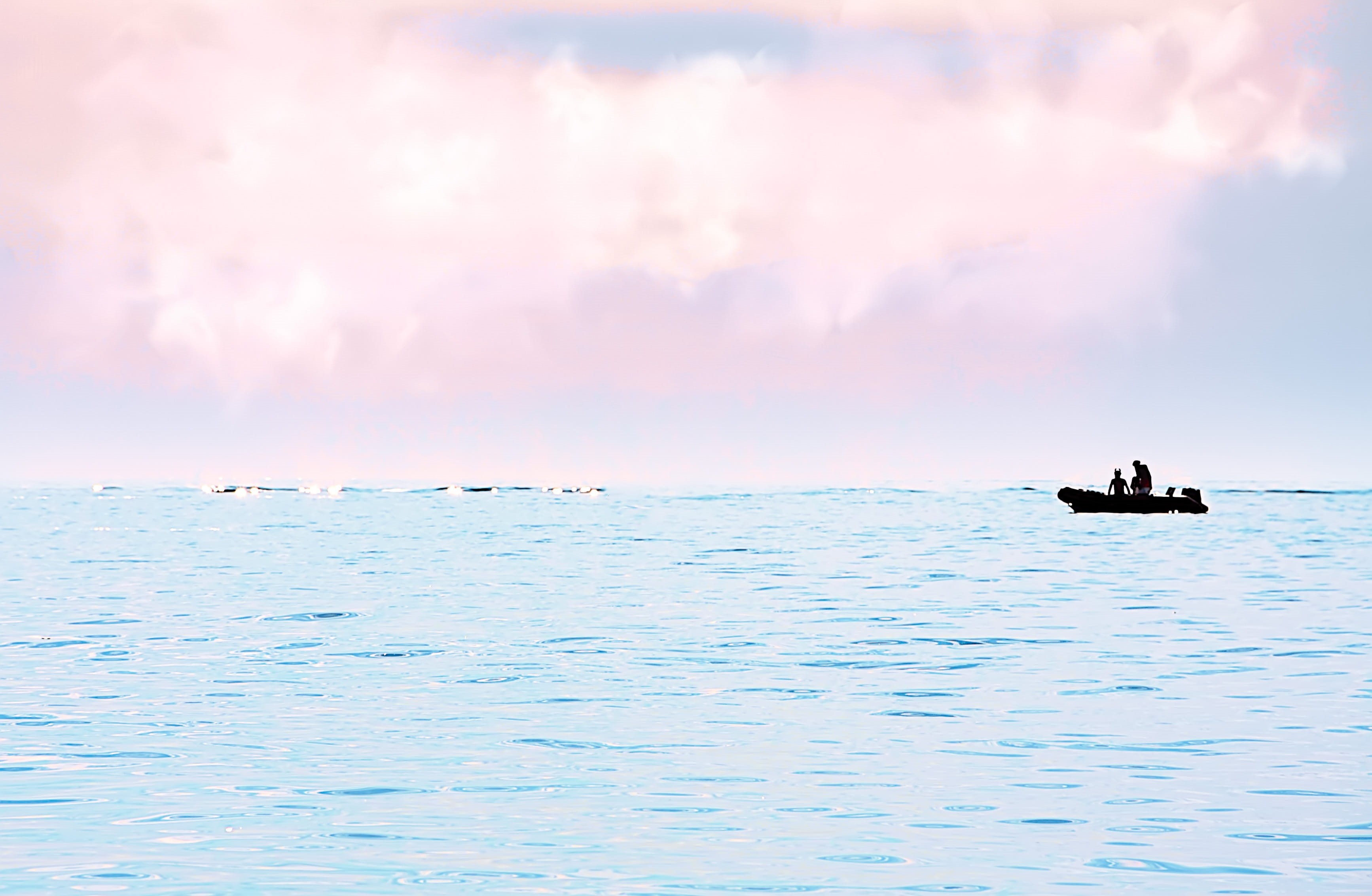 horizon over water, beauty in nature, 2K, fisherman, outdoors, atmospheric, silhouette, horizon, transportation, water, ship, tranquil scene, sea, color, HD Wallpaper