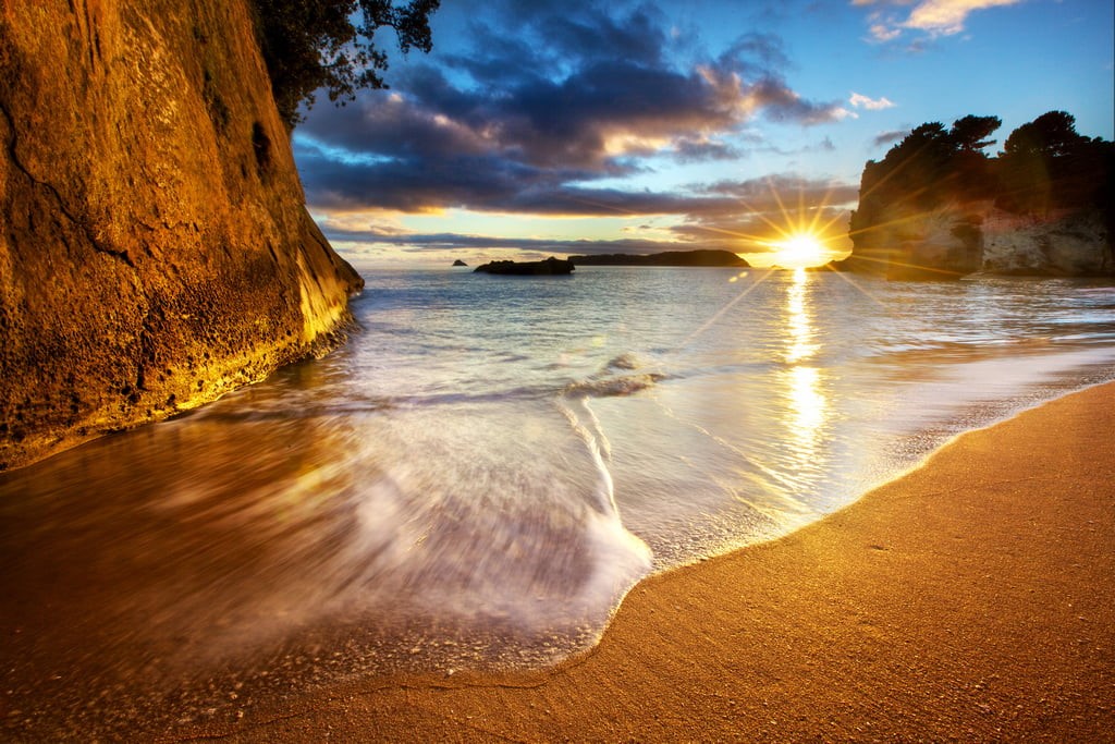 sunrise - Dawn, limestone, sunburst, sea, sun, sand, vacations, cloudy, ocean, sunset, water, Starburst, seascape, 480P, ebach, outdoors, nature, beauty In Nature, HD Wallpaper