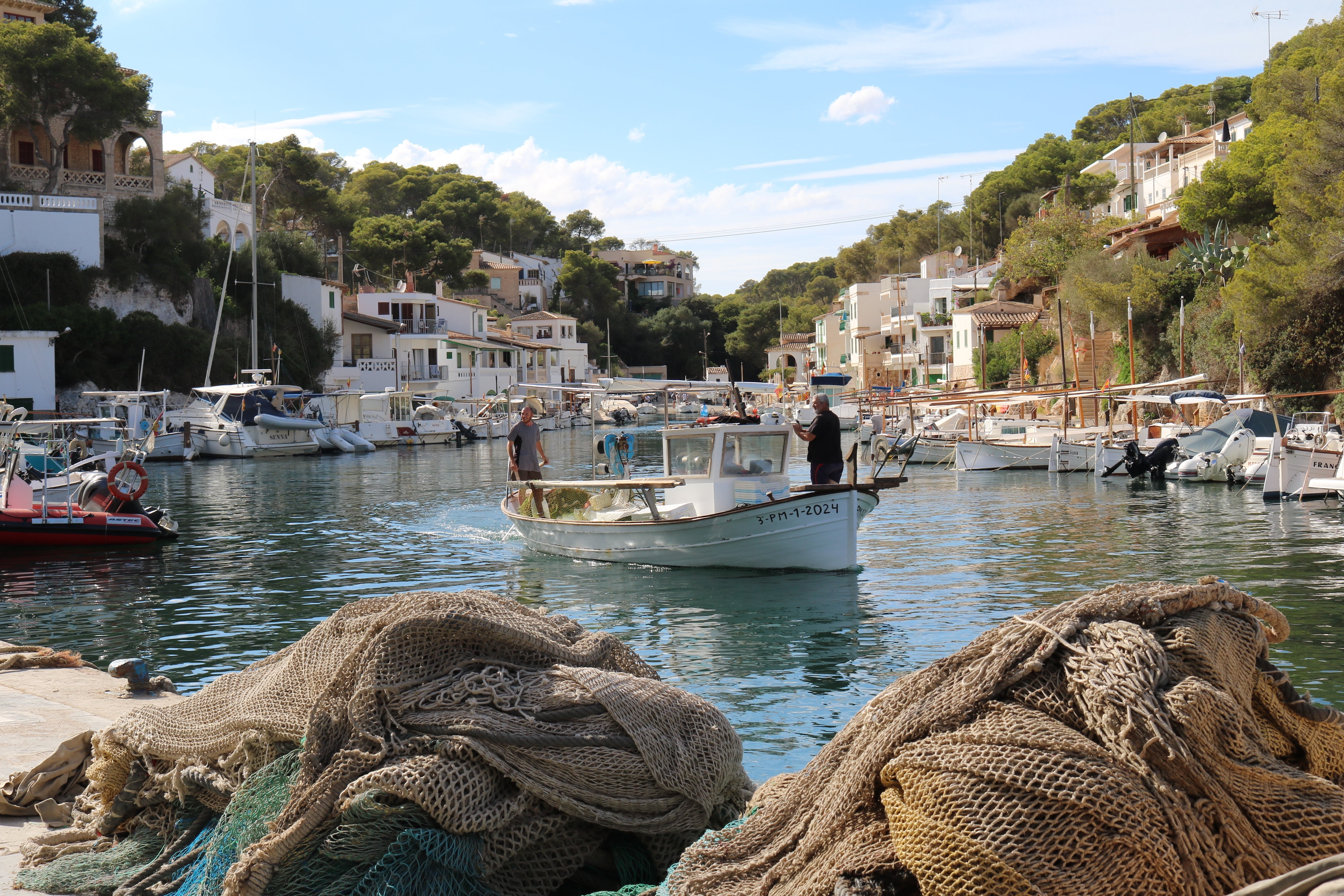 fishing boat, yacht, 5K, booked, fishing village, building, architecture, tree, mode of transportation, port, nautical vessel, fishing nets, holiday, sky, HD Wallpaper