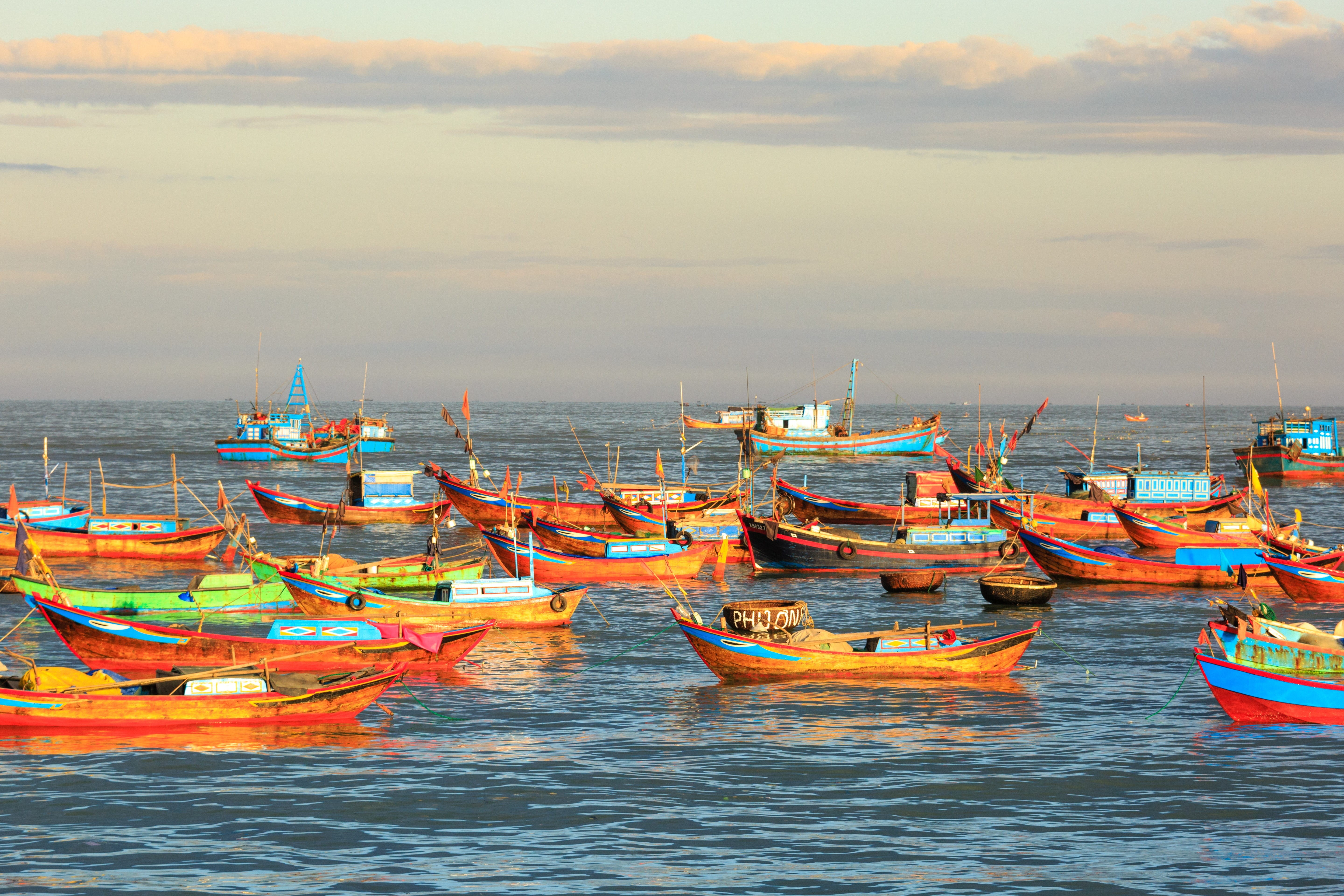 cultural, travel, nautical vessel, harbor, sky, vietnam, environment, well, mode of transportation, the landscape, body, water, orange color, hour, coast, HD Wallpaper