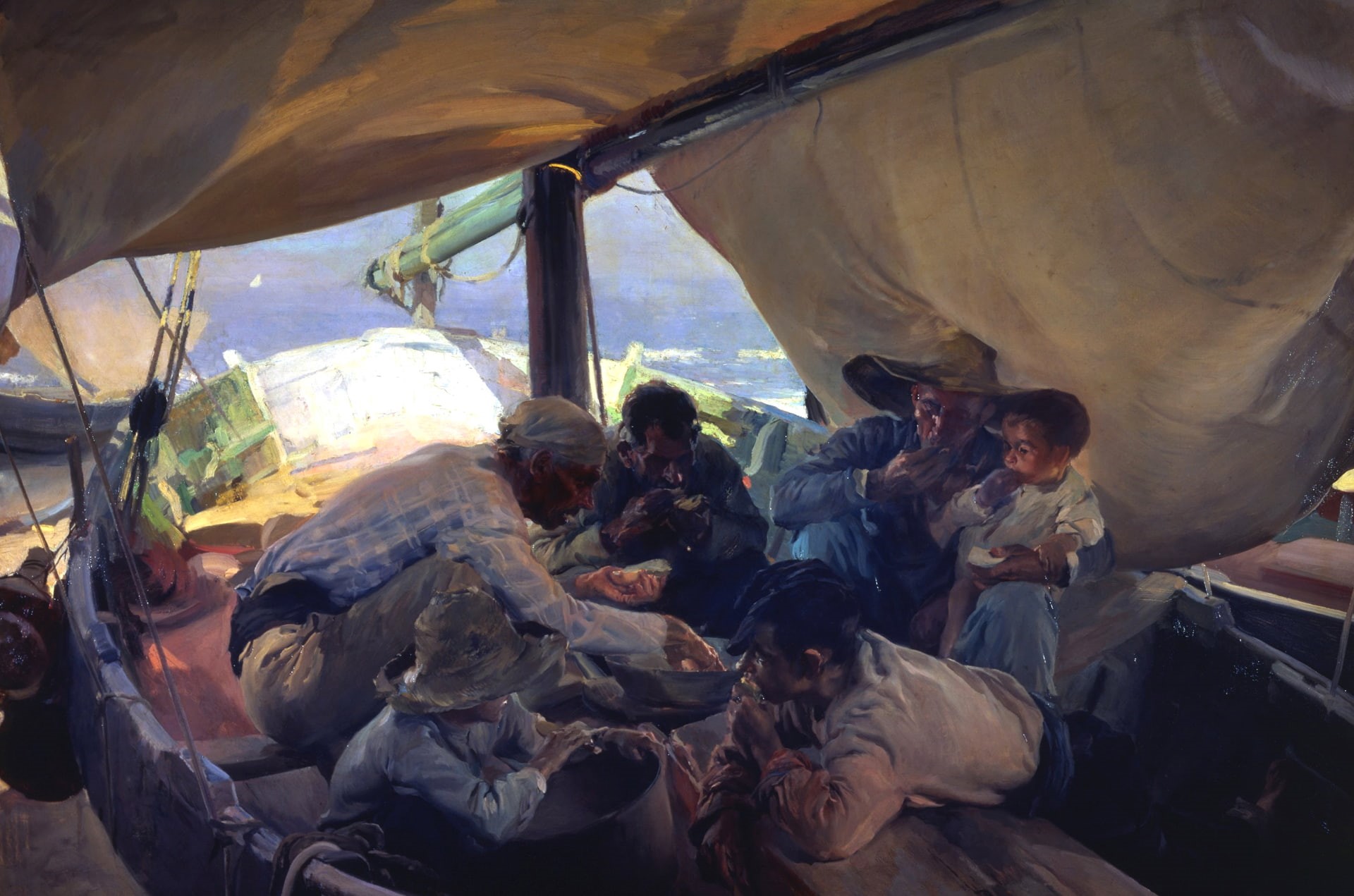sail, genre, picture, Lunch in the Boat, Joaquin Sorolla, fishermen, 1080P, HD Wallpaper