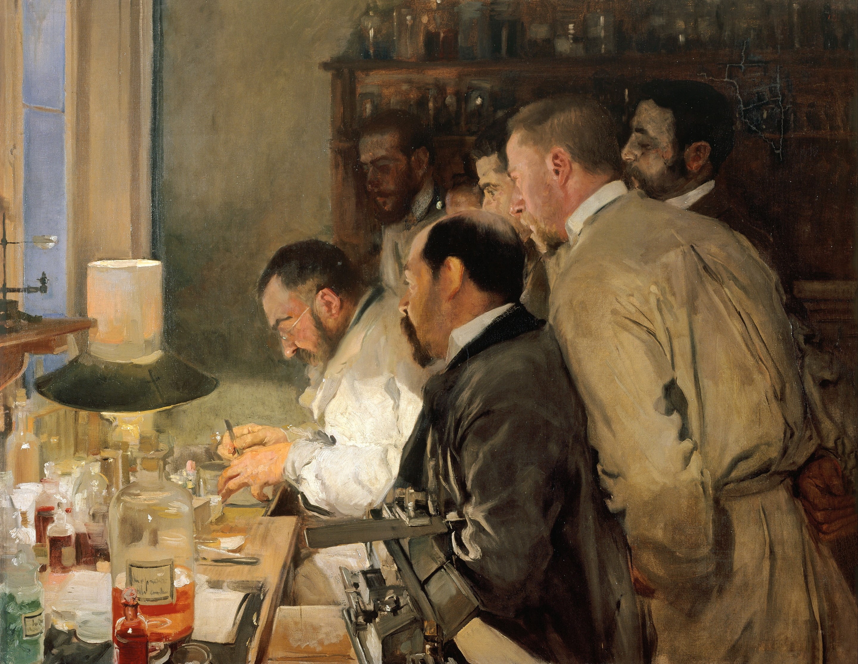 men, laboratory, scientists, picture, 2K, genre, The study, Joaquin Sorolla, HD Wallpaper