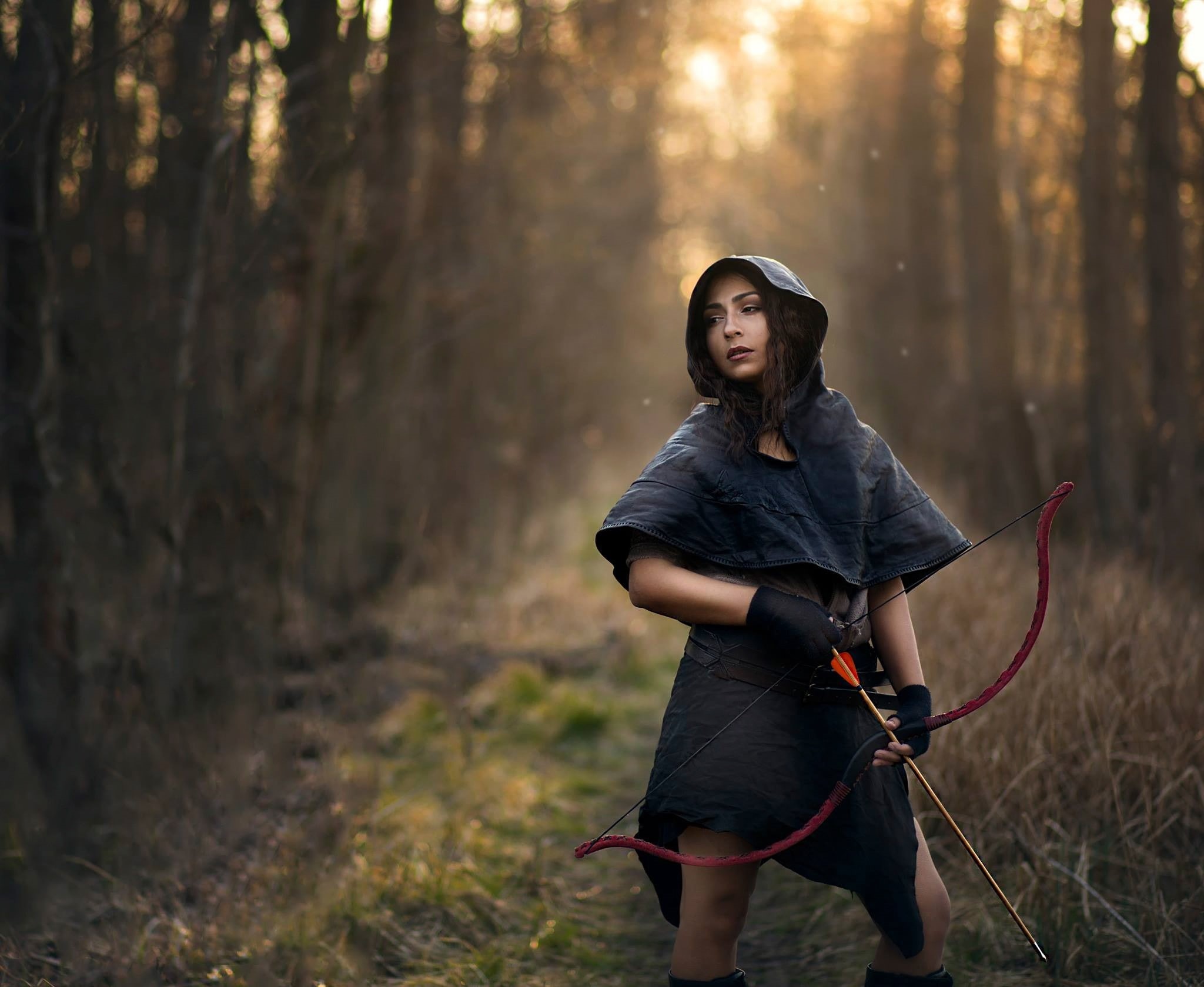 forest, land, outdoors, young women, one person, standing, focus on foreground, plant, woodland, real people, young adult, bow, nature, archer, lifestyles, HD Wallpaper