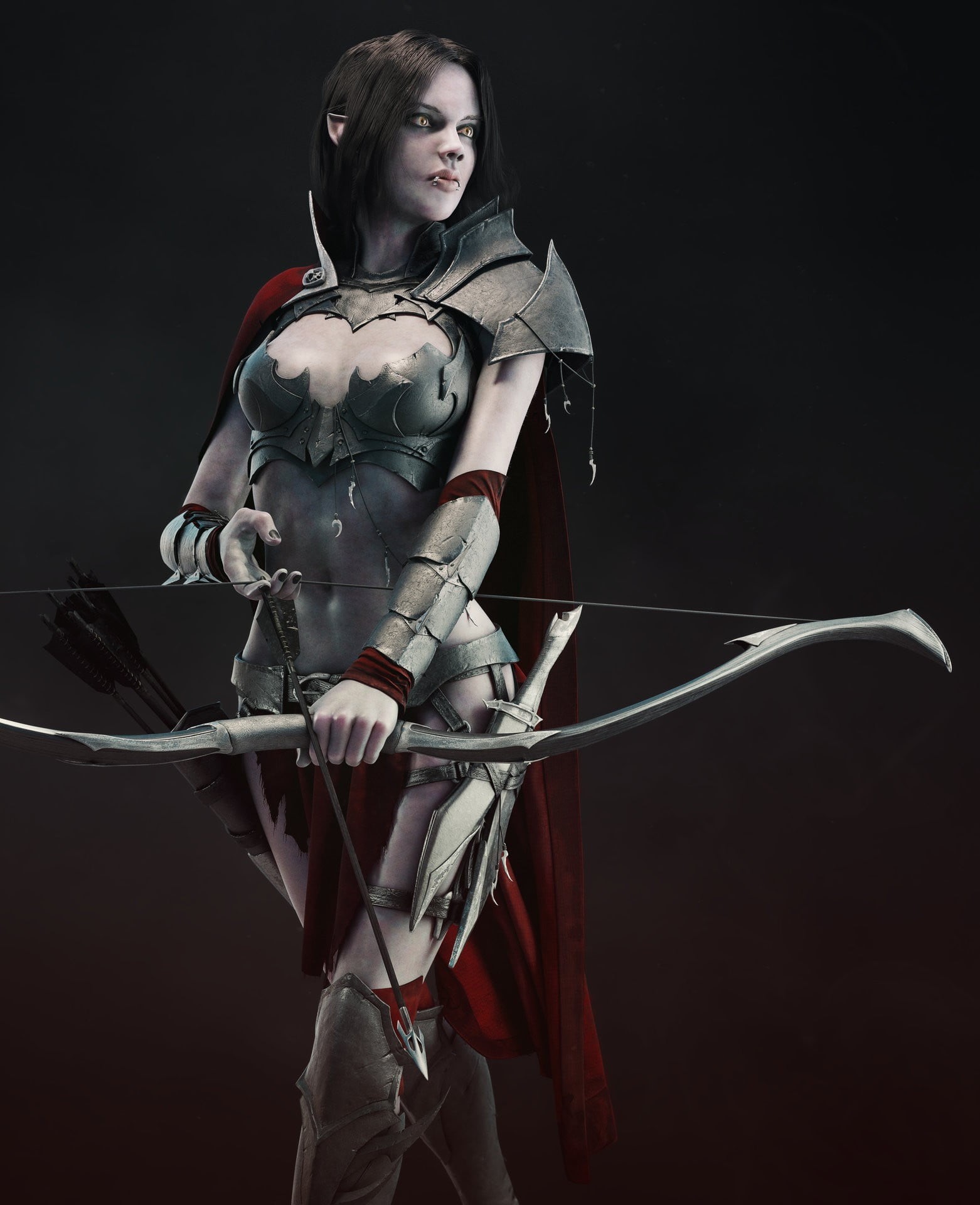 spooky, katana, fashion, people, female, knight - Person, studio Shot, heroes, black background, bow, black Color, young adult, hairstyle, elves, three quarter length, Phone HD Wallpaper