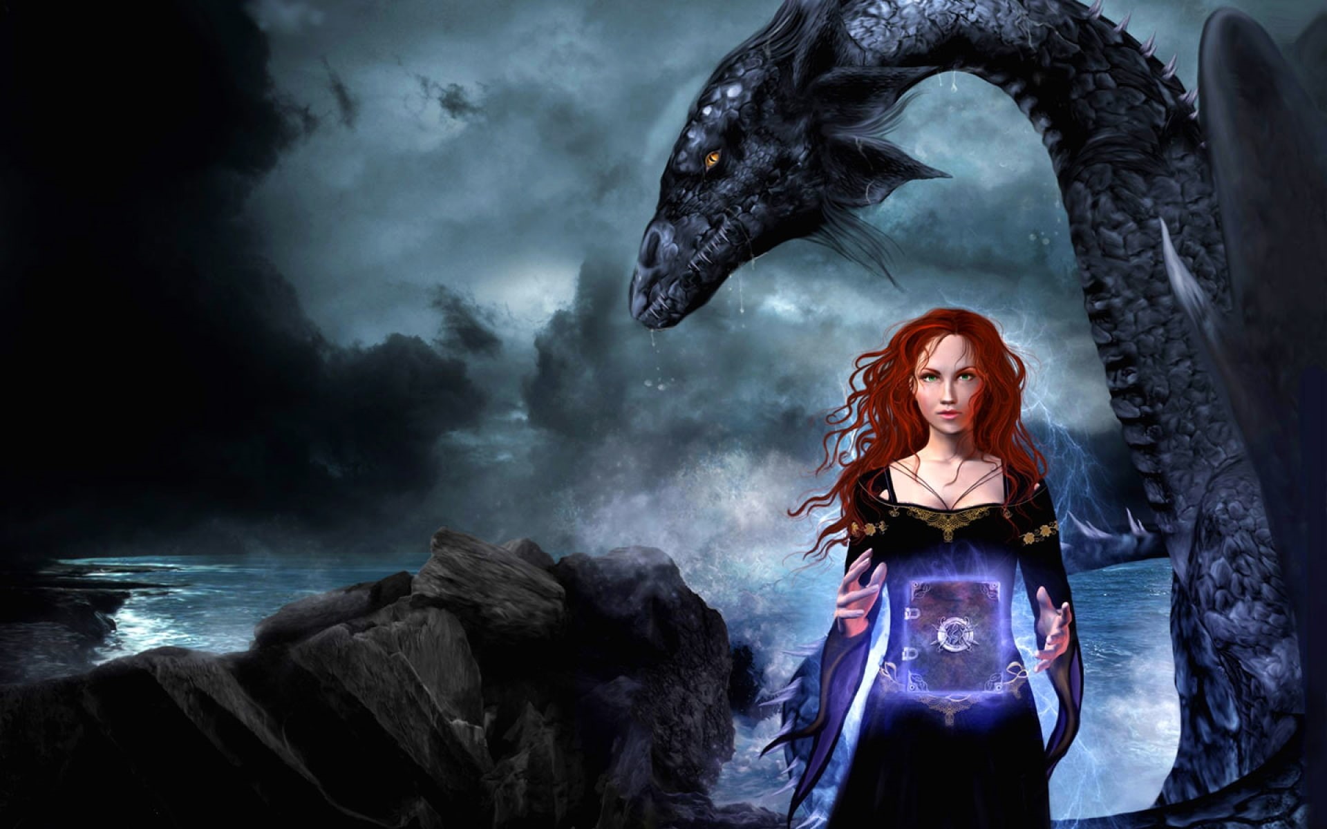 horror, mystery, les, smoke - physical structure, beautiful woman, Proscrits, evil, portrait, fantasy, looking at camera, sea, Magic, Clemens, waves, ghost, HD Wallpaper