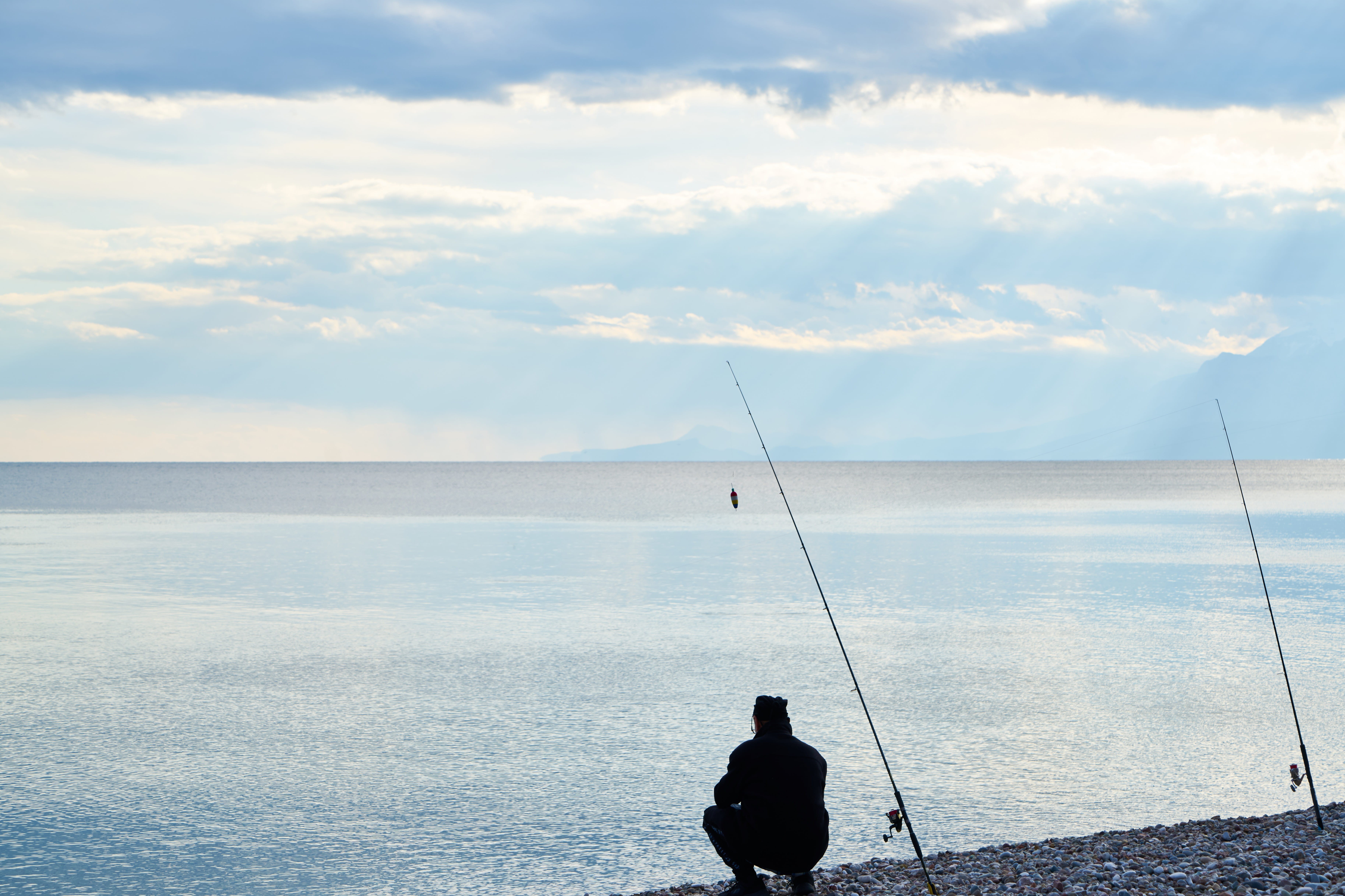 horizon over water, entertainment, sports, fishing, is empty, hunting, fisherman, young, real people, patience, 5K, tranquility, horizon, fish, rod, fishing rod, HD Wallpaper