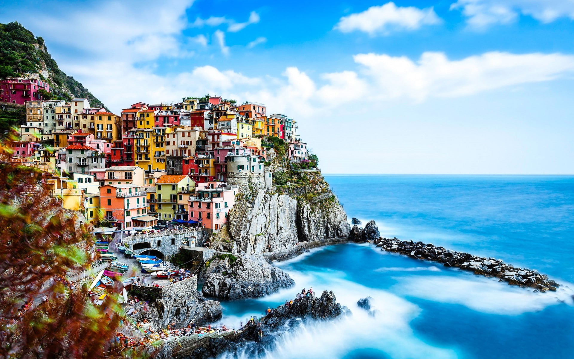 coast, rocks, cliff, 1080P, town, Cinque Terre, Italy, HD Wallpaper