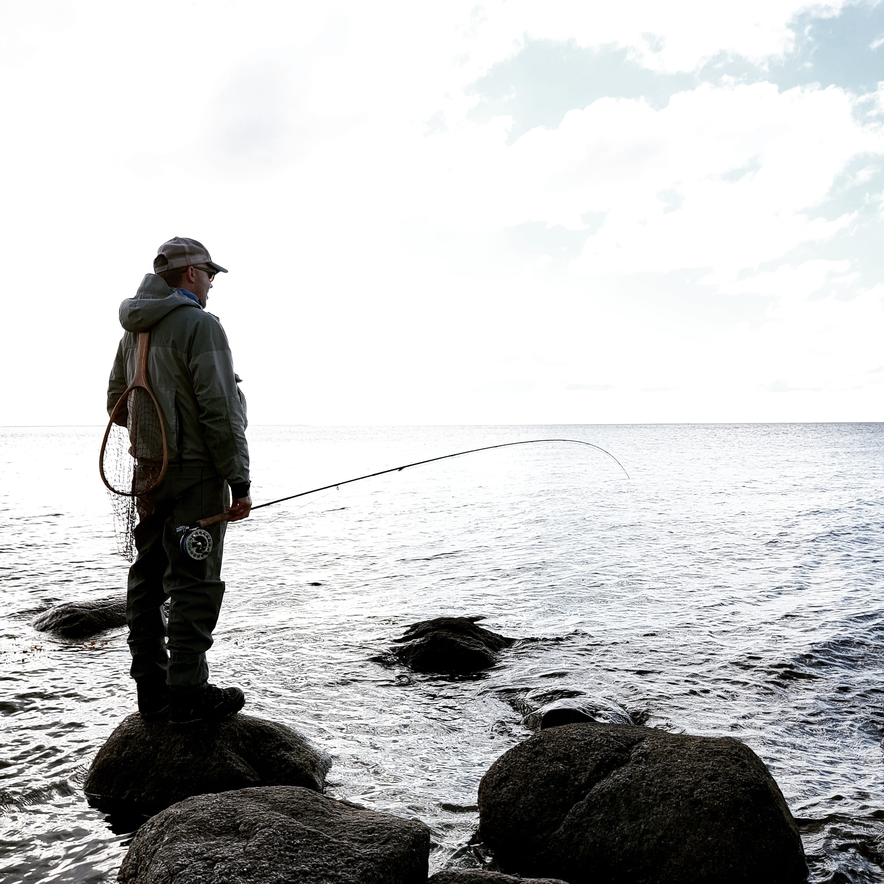sport, lure, people, sea, fly-fisherman, angling, leisure activity, person, rock - object, standing, solid, fish, peaceful, Fishing, man, rod, mature adult, Phone HD Wallpaper